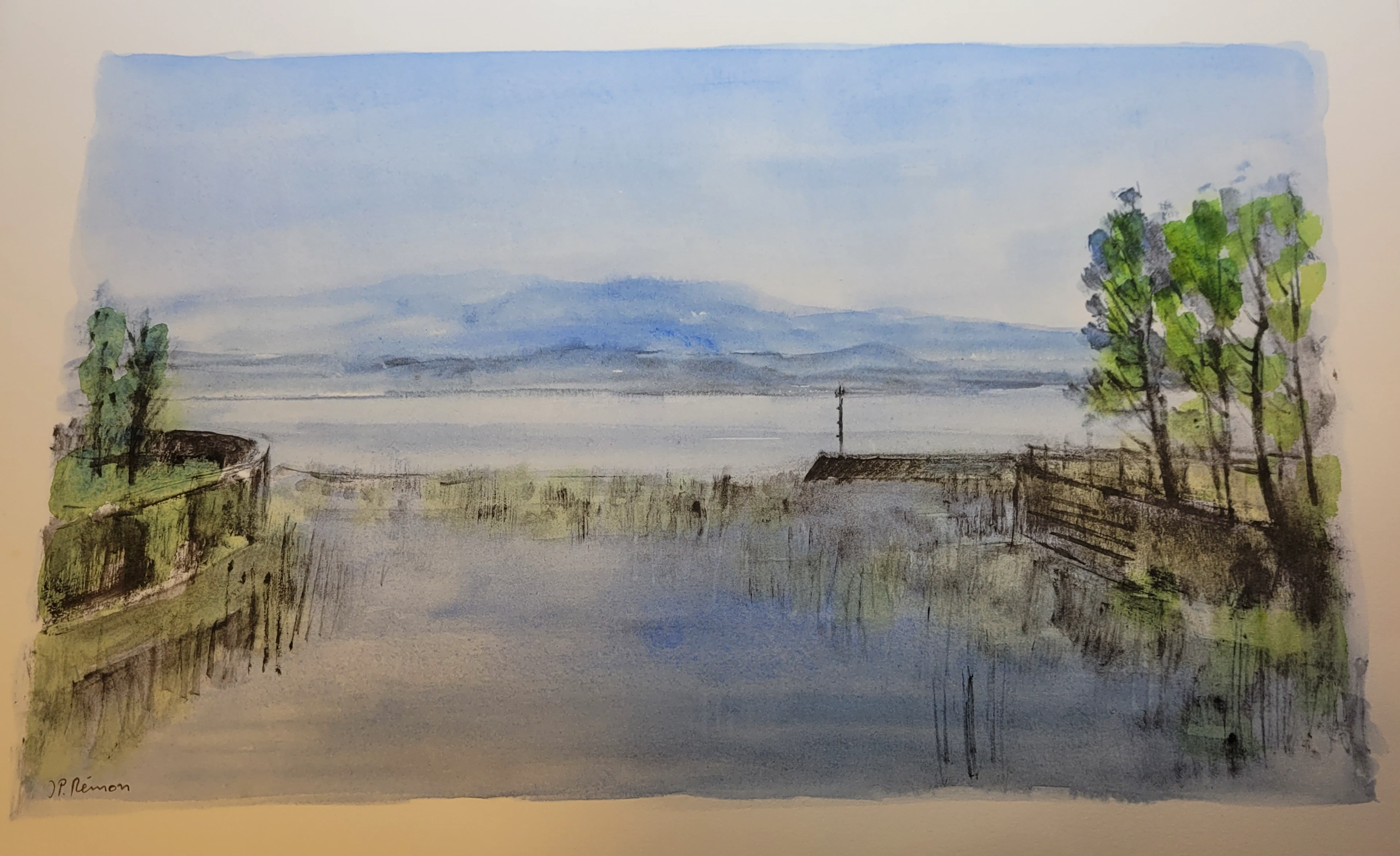 Jean Pierre REMON - Le Port de Morges, 1988 - Aquarelle