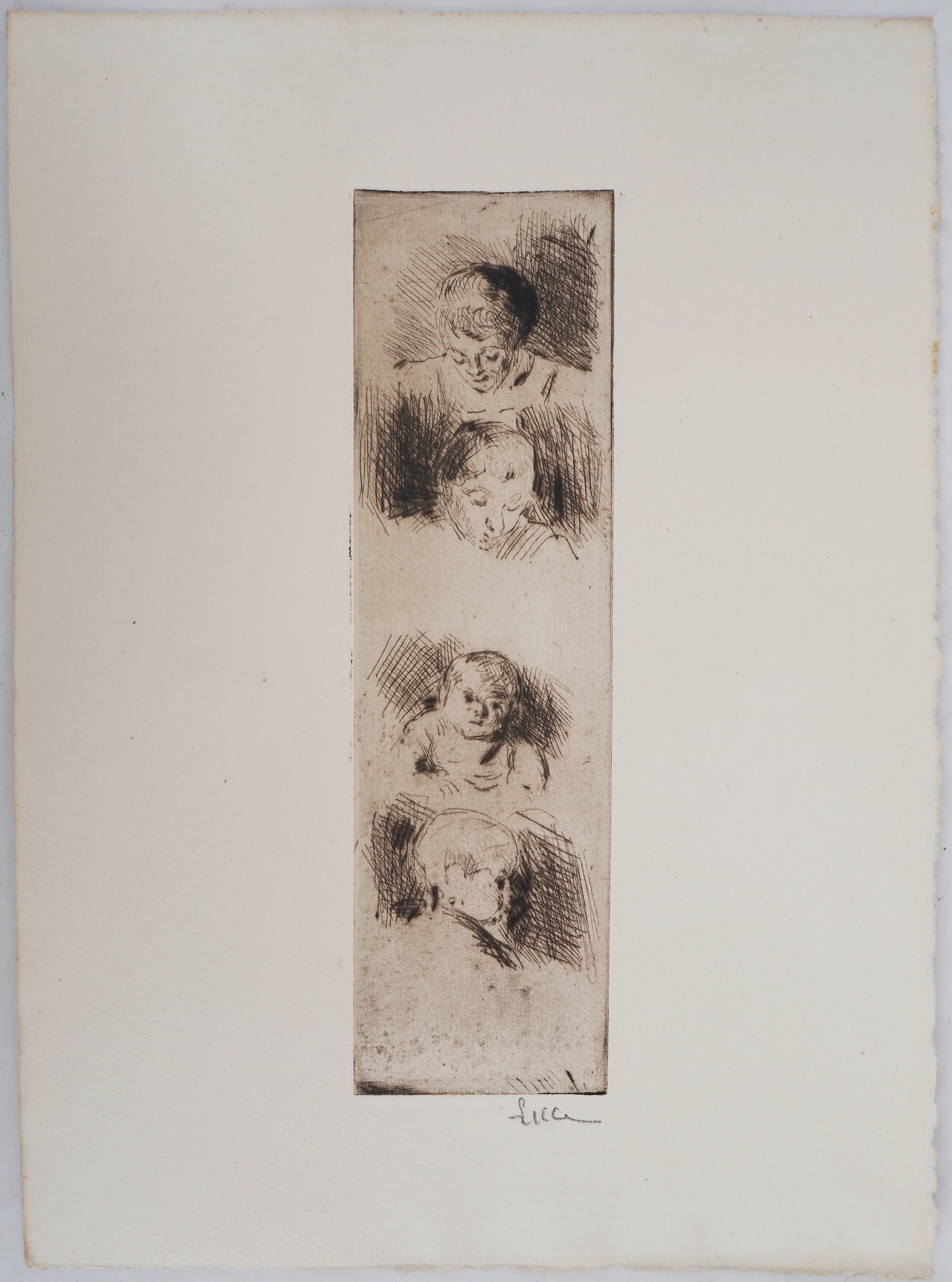 Maximilien LUCE La Fratrie (Etude de quatre enfants) Vers 1890 -Gravure