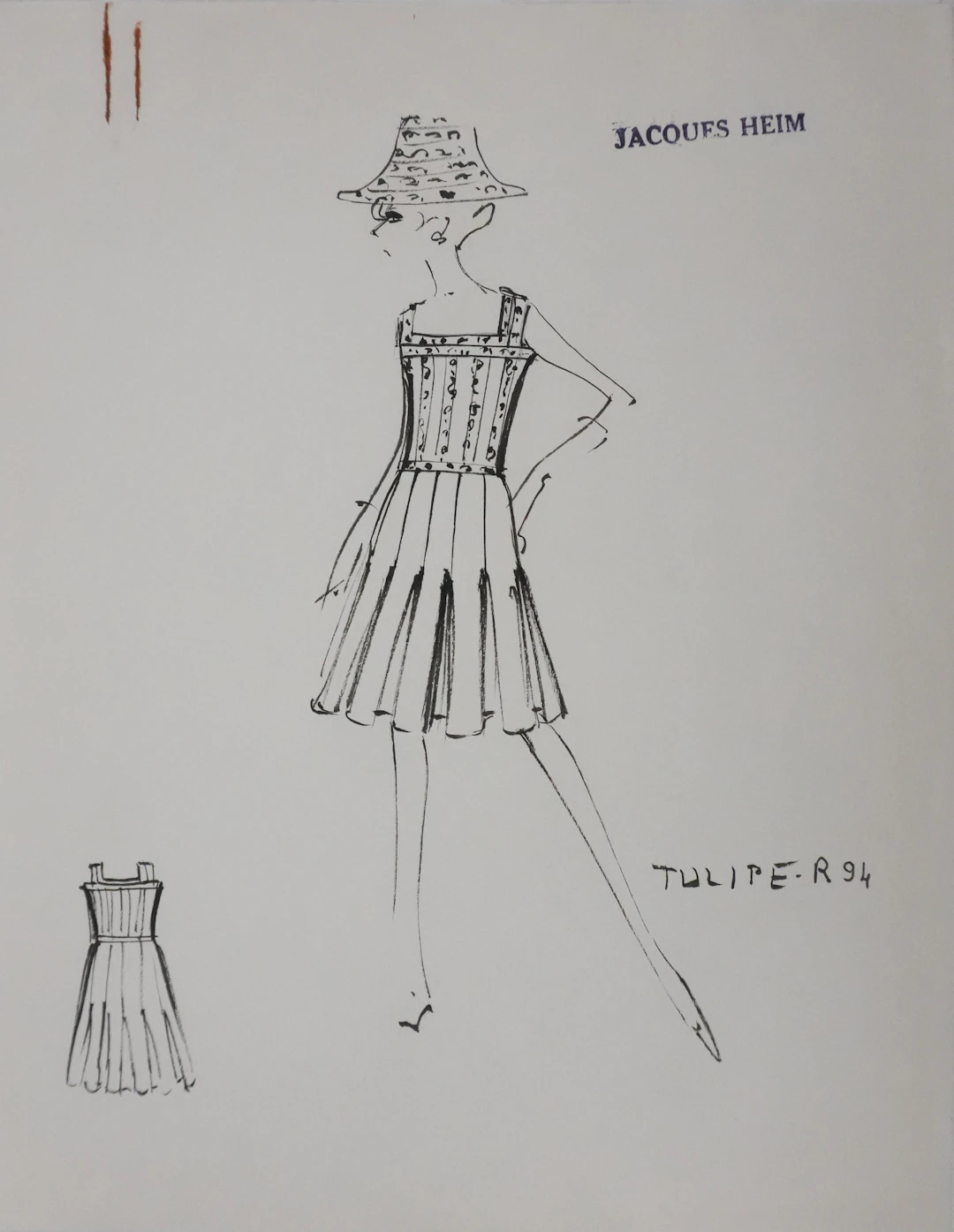 Jacques HEIM : Robe Tulipe, Dessin original signé