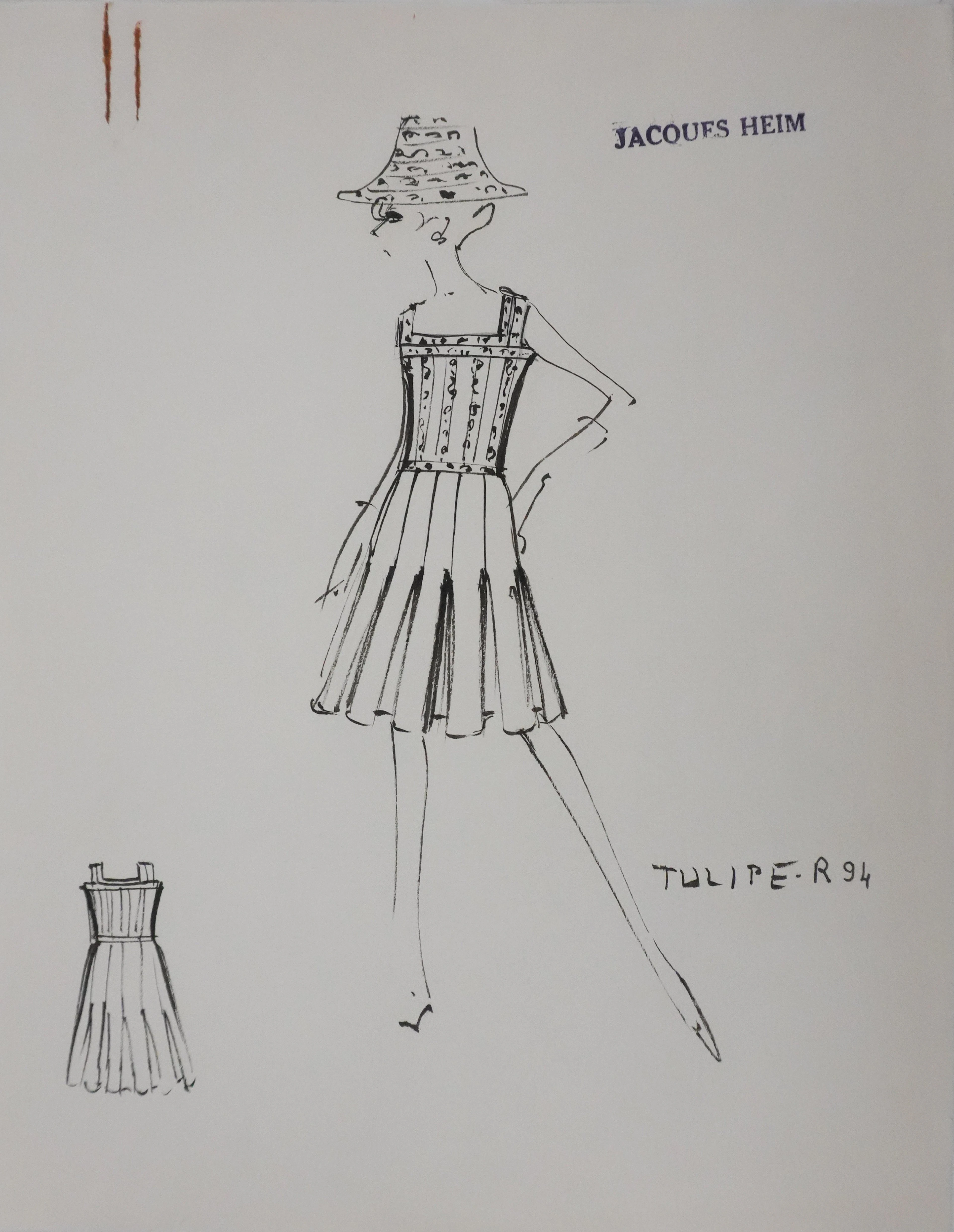 Jacques HEIM : Robe Tulipe, Dessin original signé