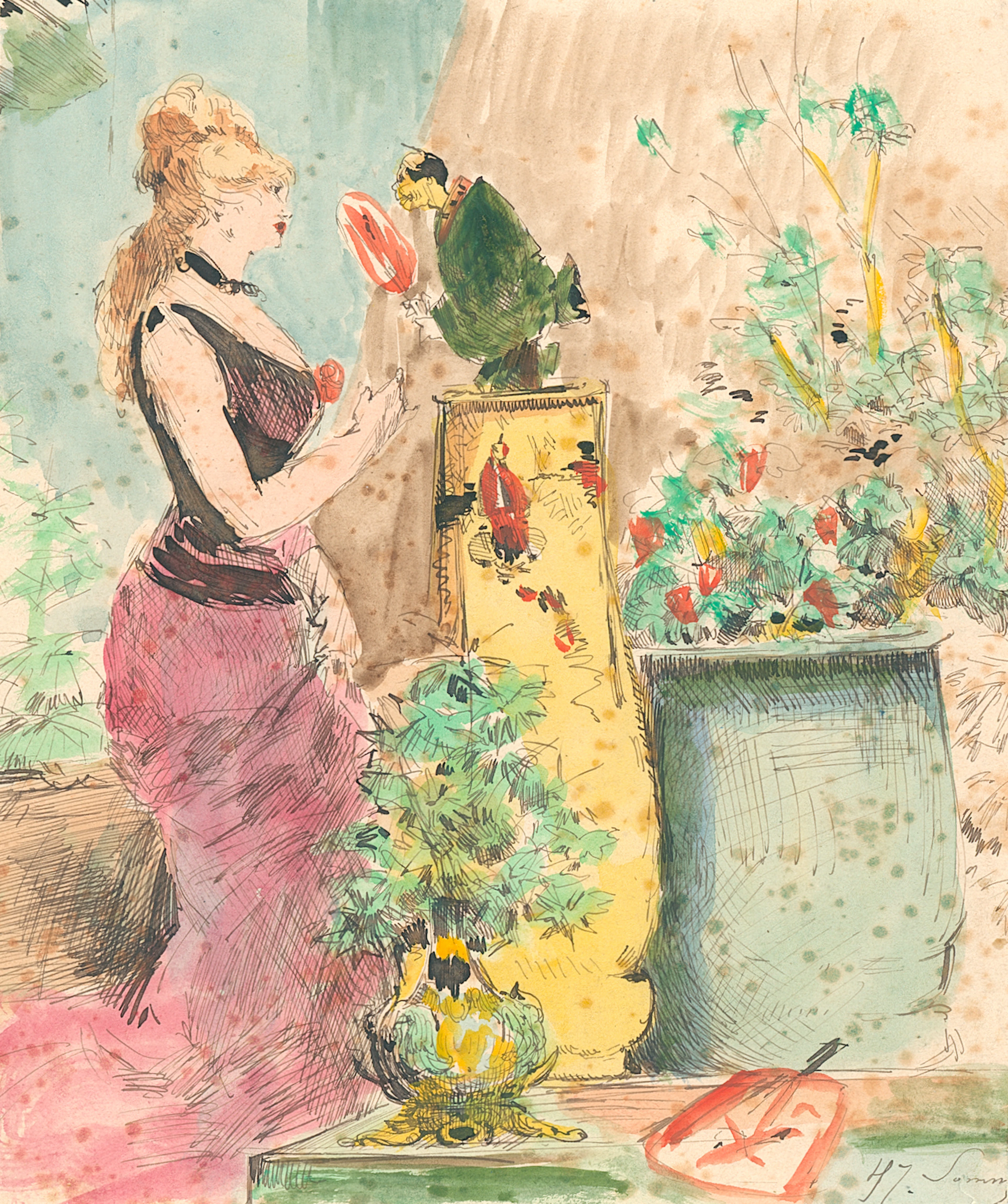 Henry Somm, La domestication, dessin, vers 1890