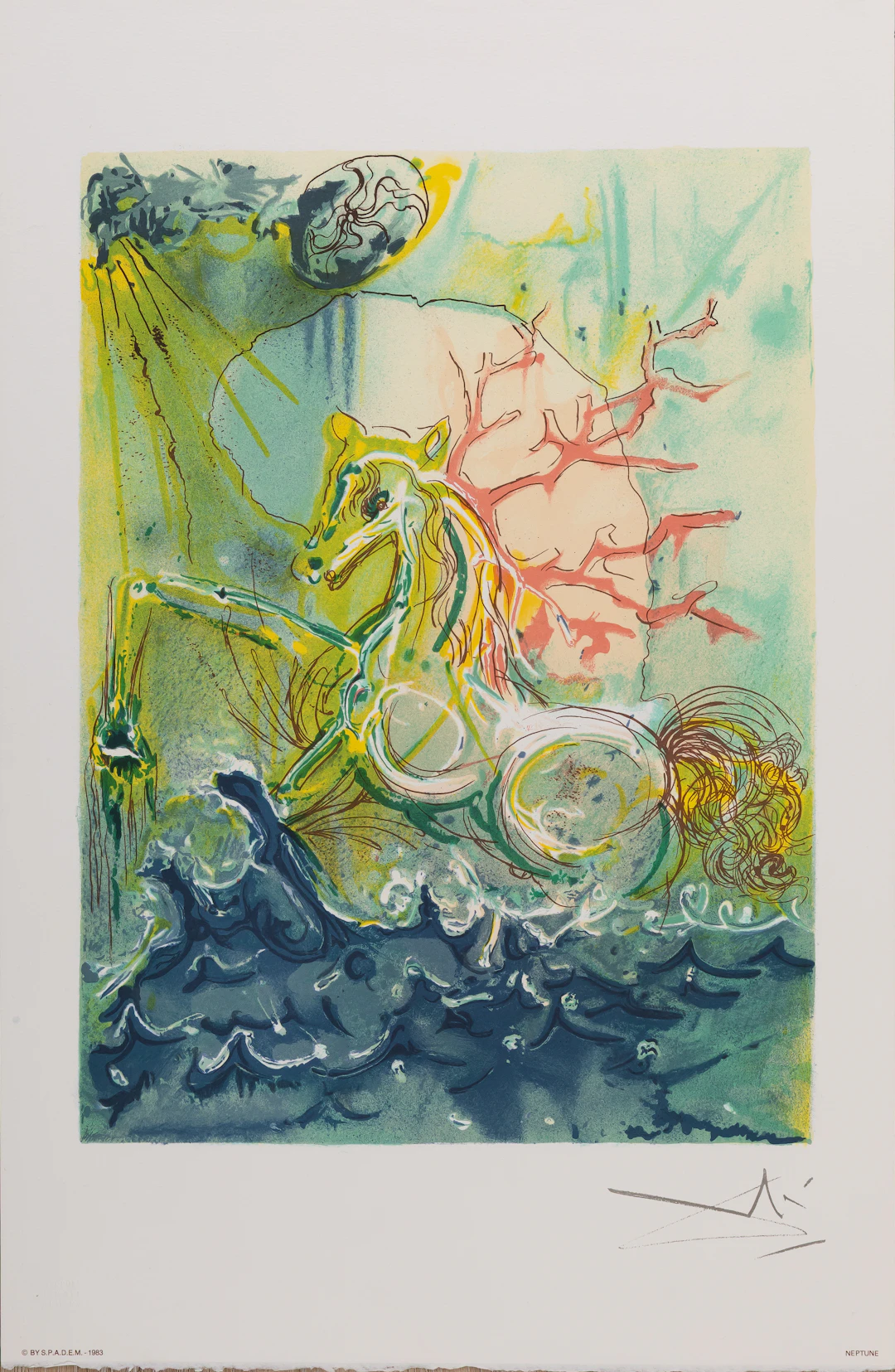 Salvador DALI : Les Chevaux, Neptune - Lithographie signée