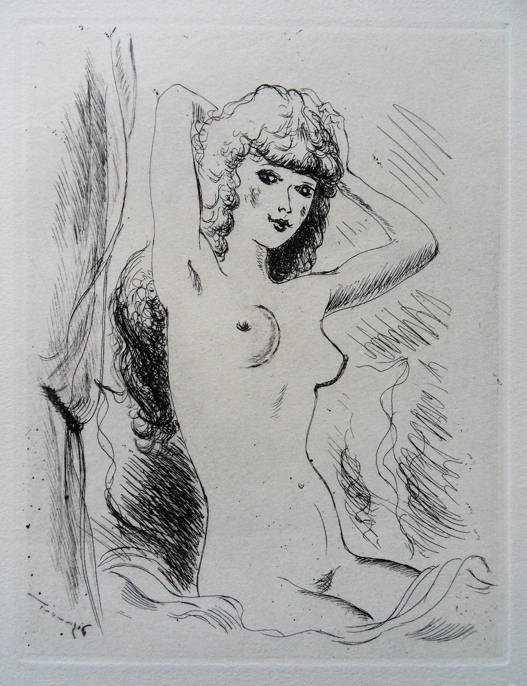 André DIGNIMONT : Nu se coiffant, 1942 - Gravure originale Signée