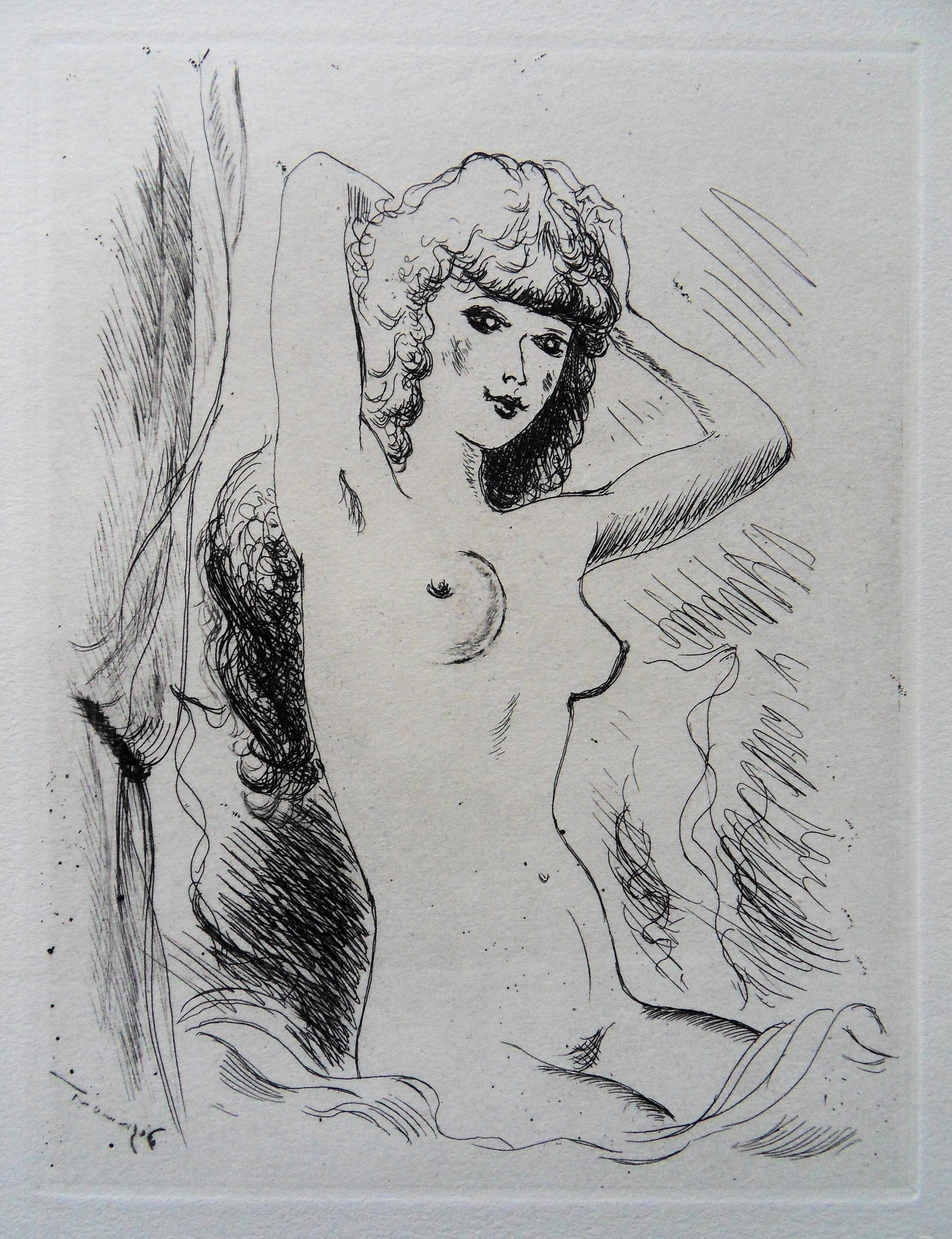 André DIGNIMONT : Nu se coiffant, 1942 - Gravure originale Signée