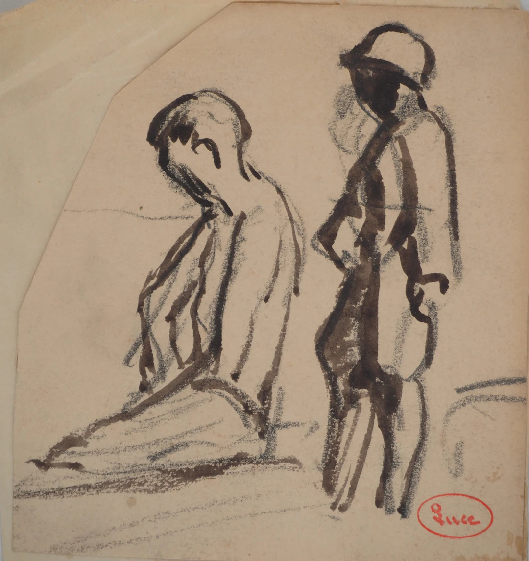 Maximilien LUCE : Les ouvriers, Dessin original signé