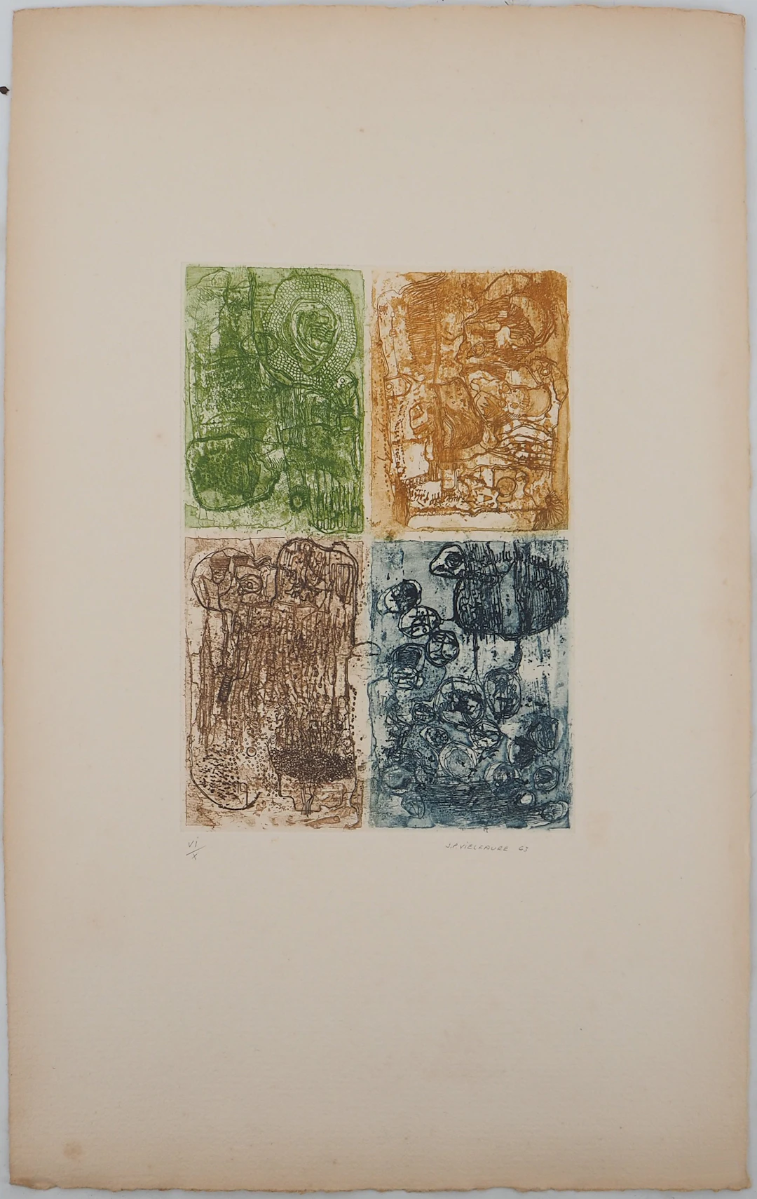 Jean-Pierre VIELFAURE : Les quatre éléments, Gravure originale signée