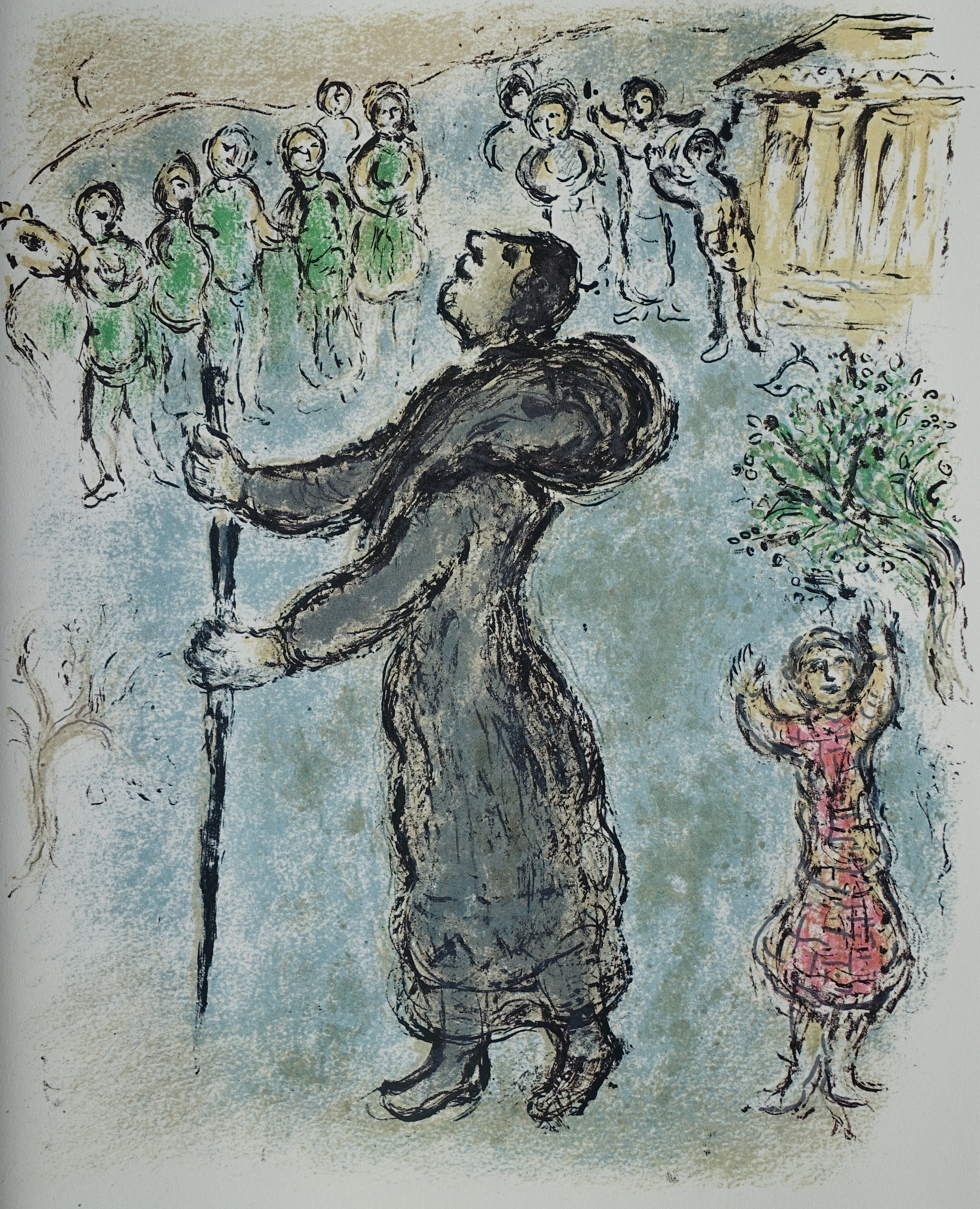 Marc CHAGALL : Le prêtre et l’appel aux dieux, Lithographie, 1989
