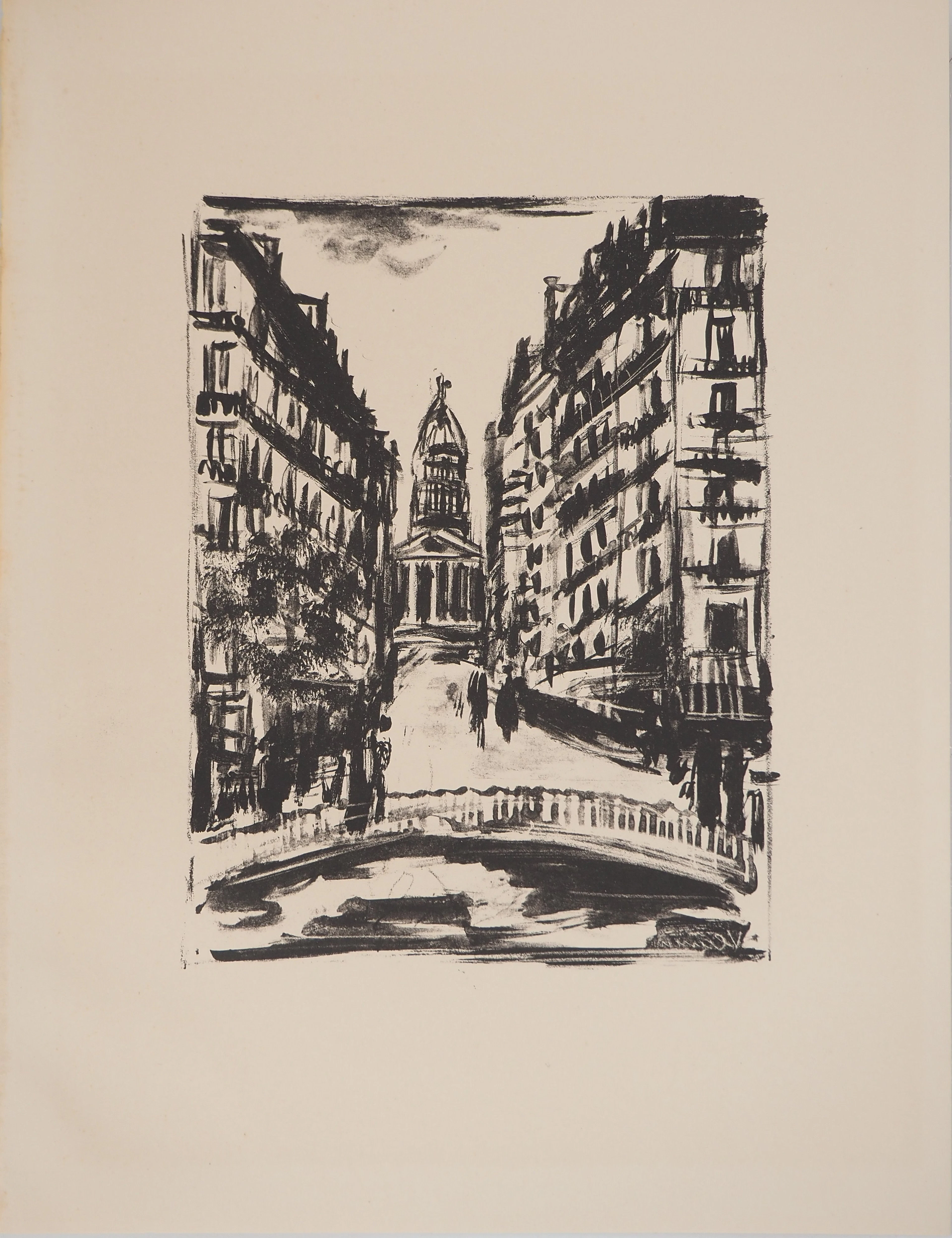 Maurice DE VLAMINCK : Rue Soufflot, Lithographie originale signée