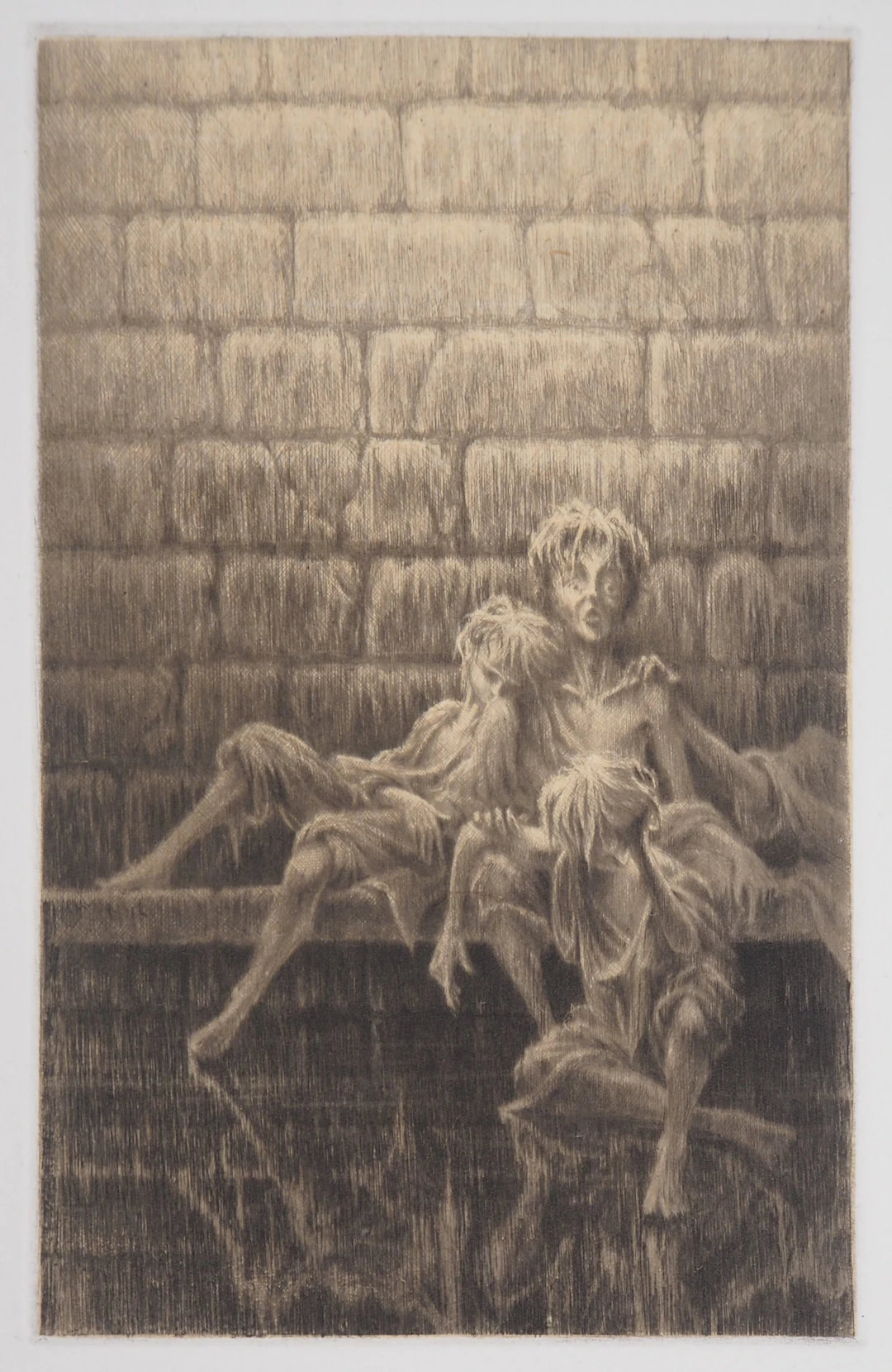 Jean Michel MATHIEUX-MARIE: Abri de nuit - Gravure originale signée au crayon