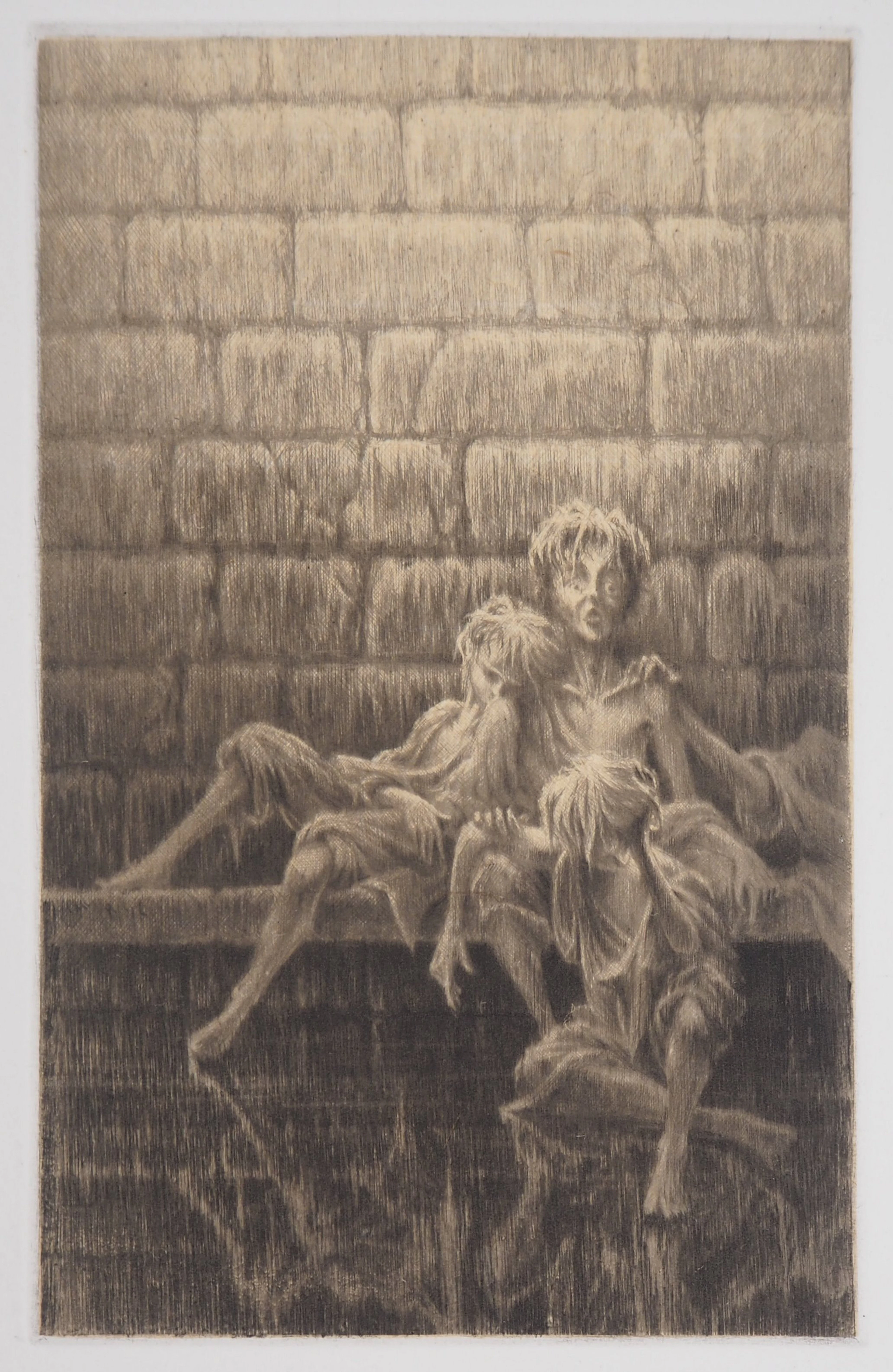 Jean Michel MATHIEUX-MARIE: Abri de nuit - Gravure originale signée au crayon
