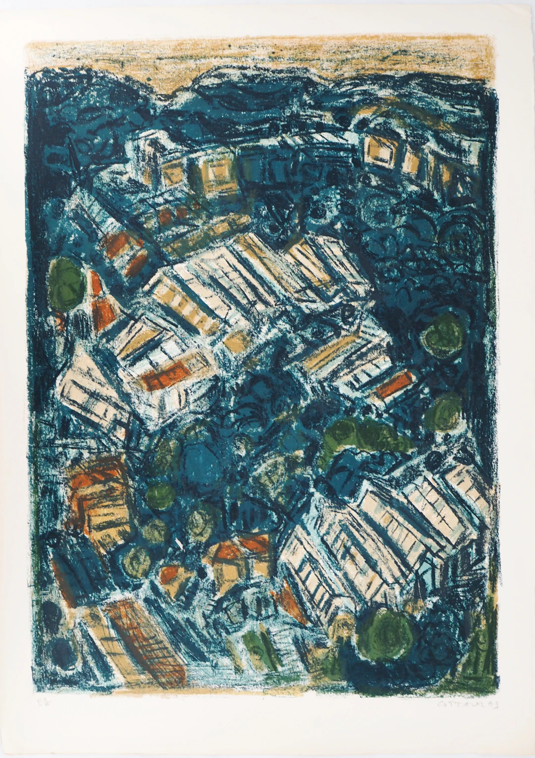 André COTTAVOZ - Les serres vertes du Sud (Vallauris), 1973 - Lithographie