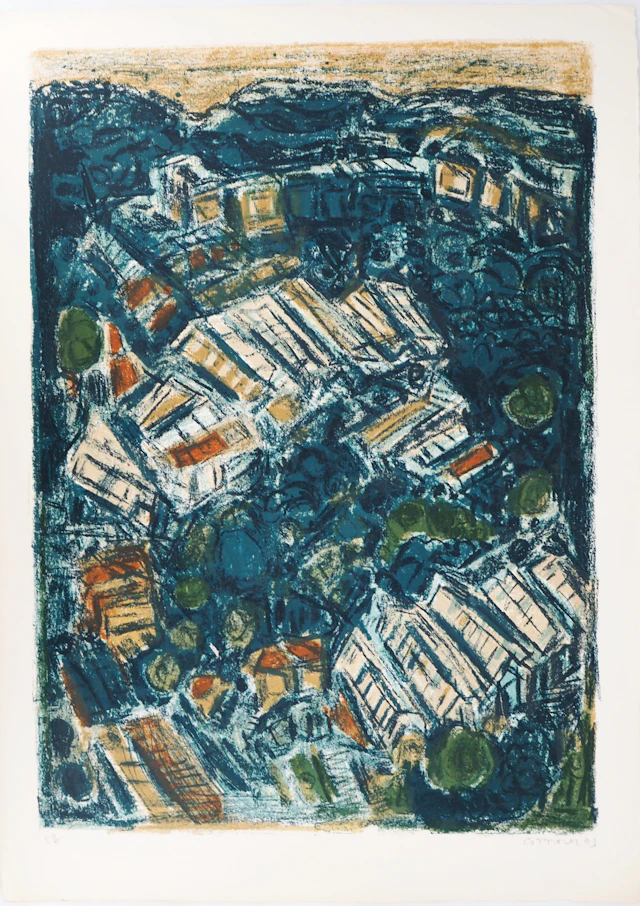 André COTTAVOZ - Les serres vertes du Sud (Vallauris), 1973 - Lithographie