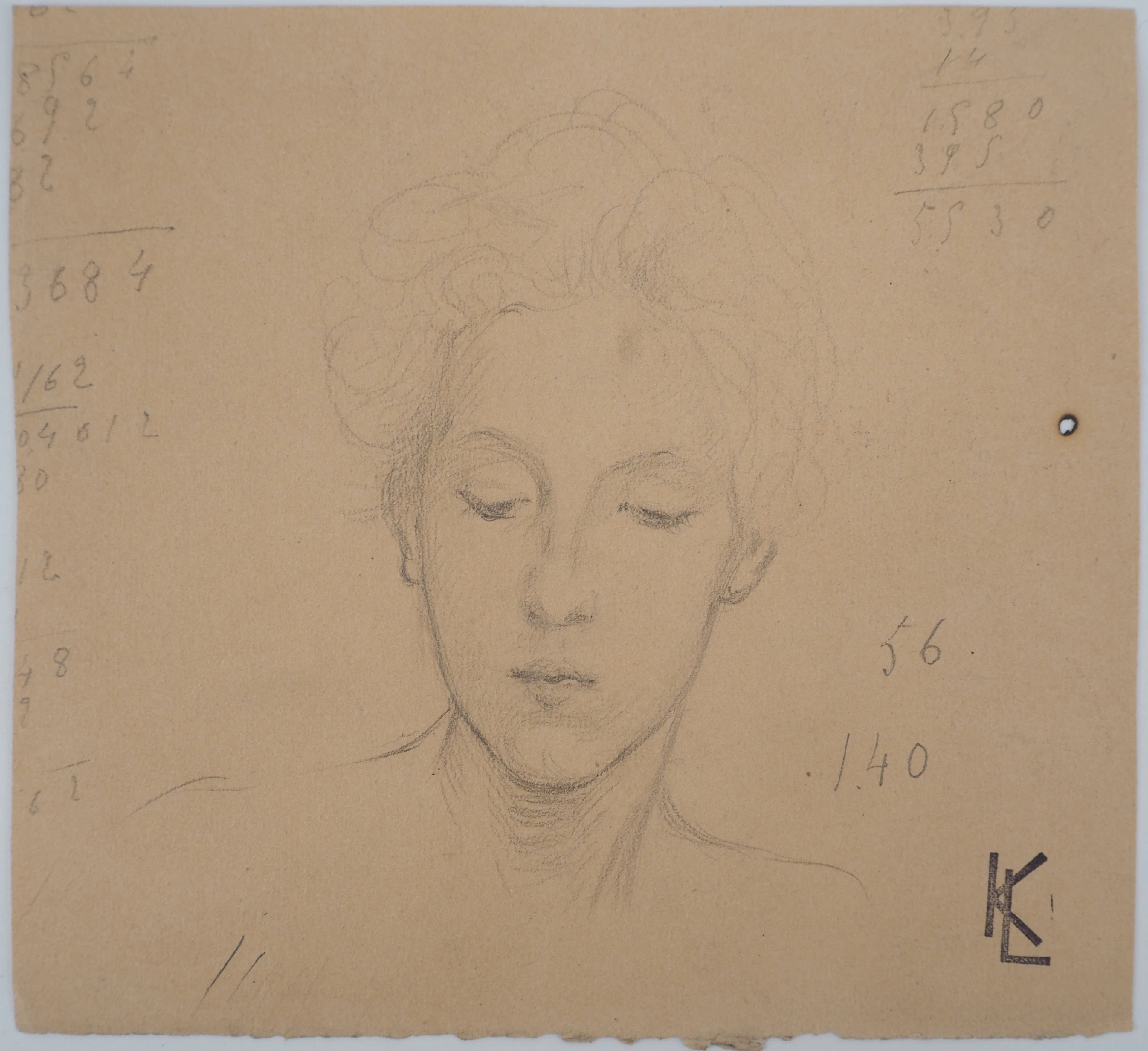Léopold Franz KOWALSKI: Portrait d'Anna de face, dessin original