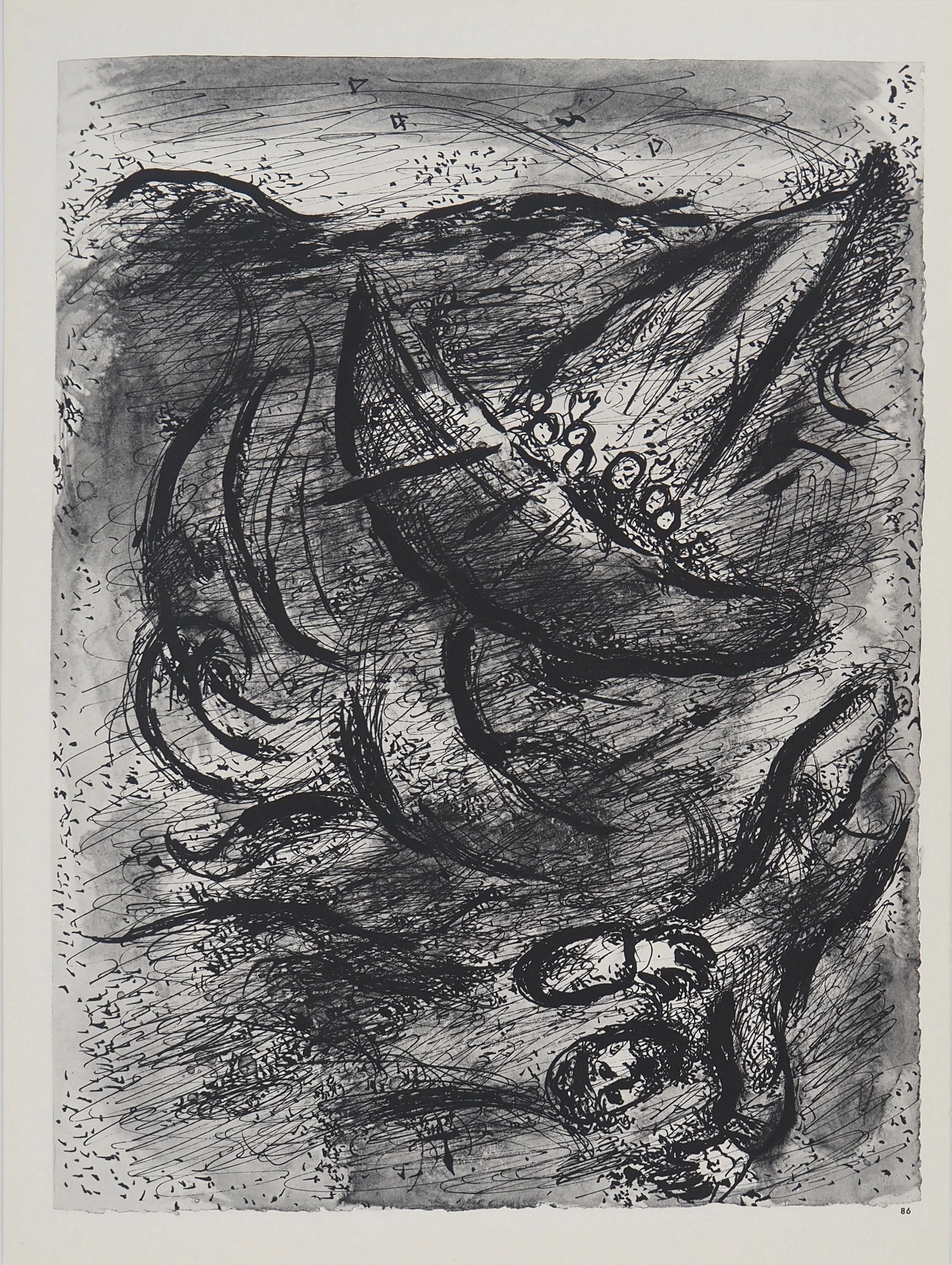 Marc CHAGALL : La Bible, Jonas, la tempête en mer, Héliogravure