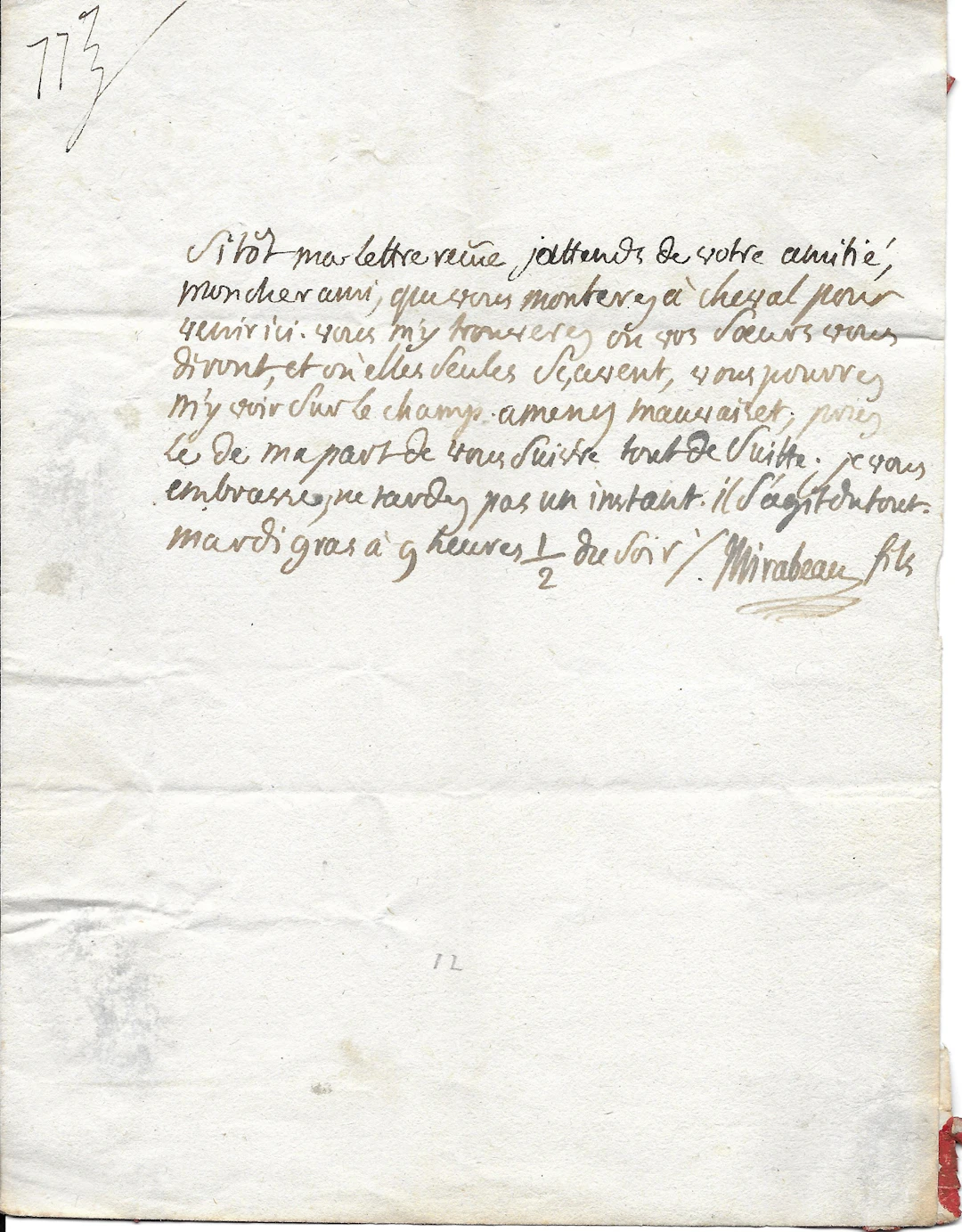 MIRABEAU - Révolution française - Lettre autographe signée