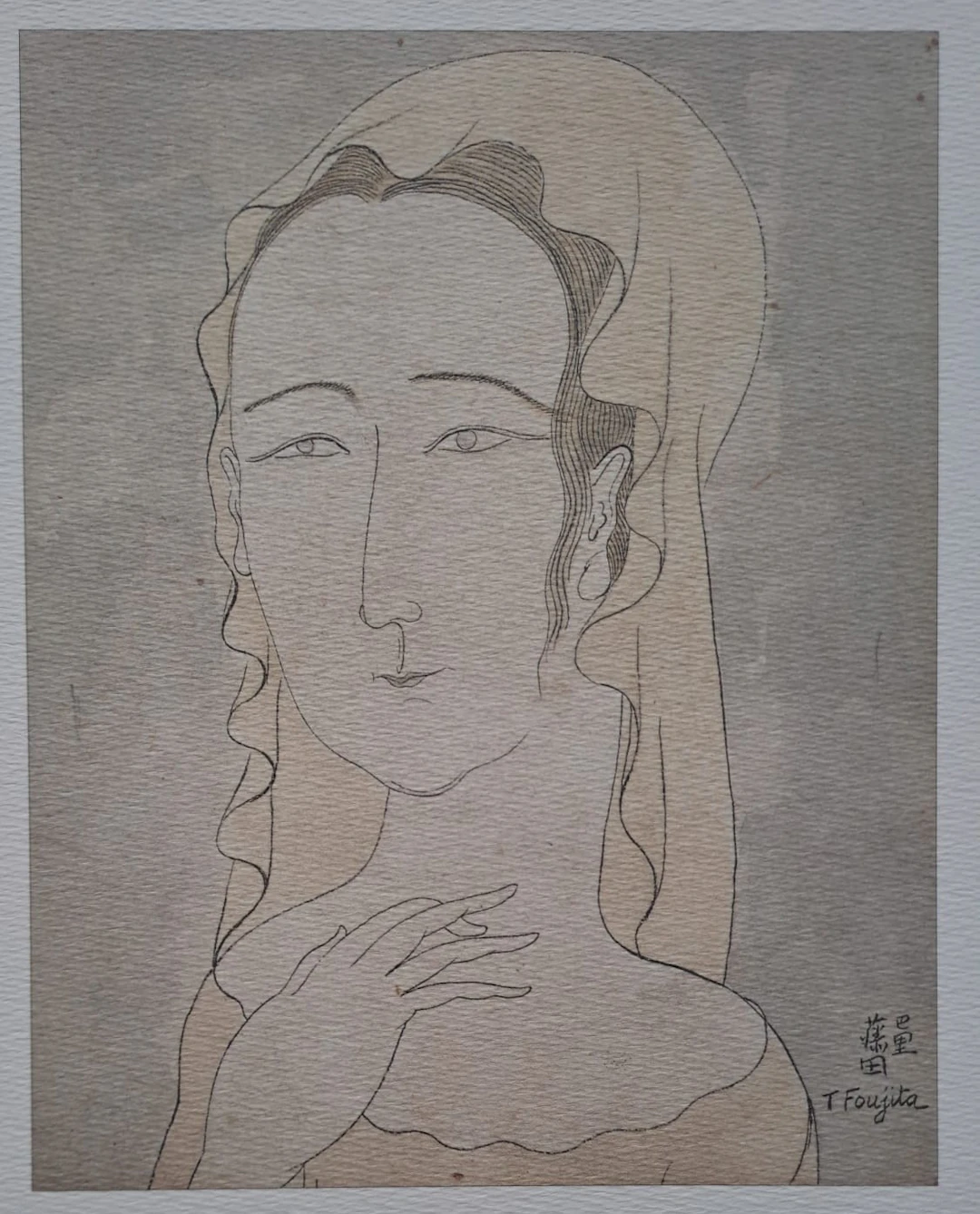Léonard Foujita (d’après) - Vierge au voile - Impression d’art, signée