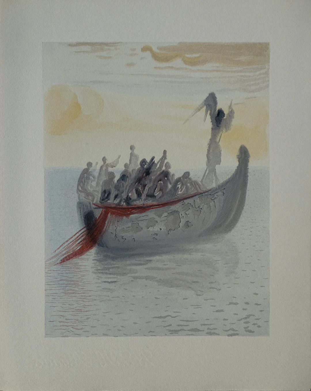 Salvador DALI : La barque du nocher, Bois gravé original