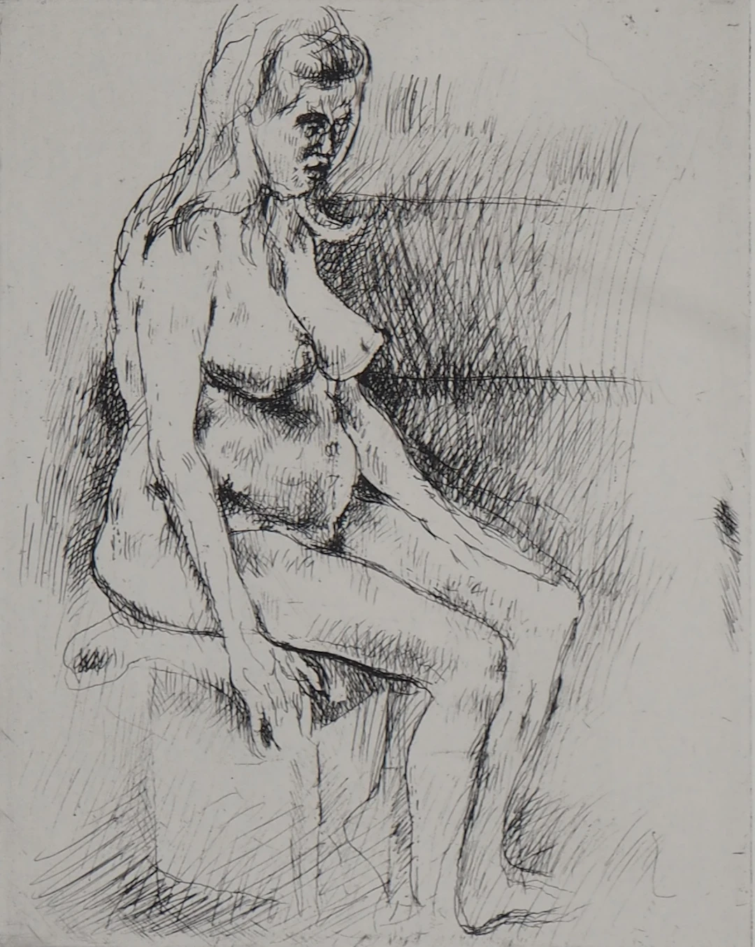 Jean Carton - Nu féminin : Contemplation - Gravure originale signée