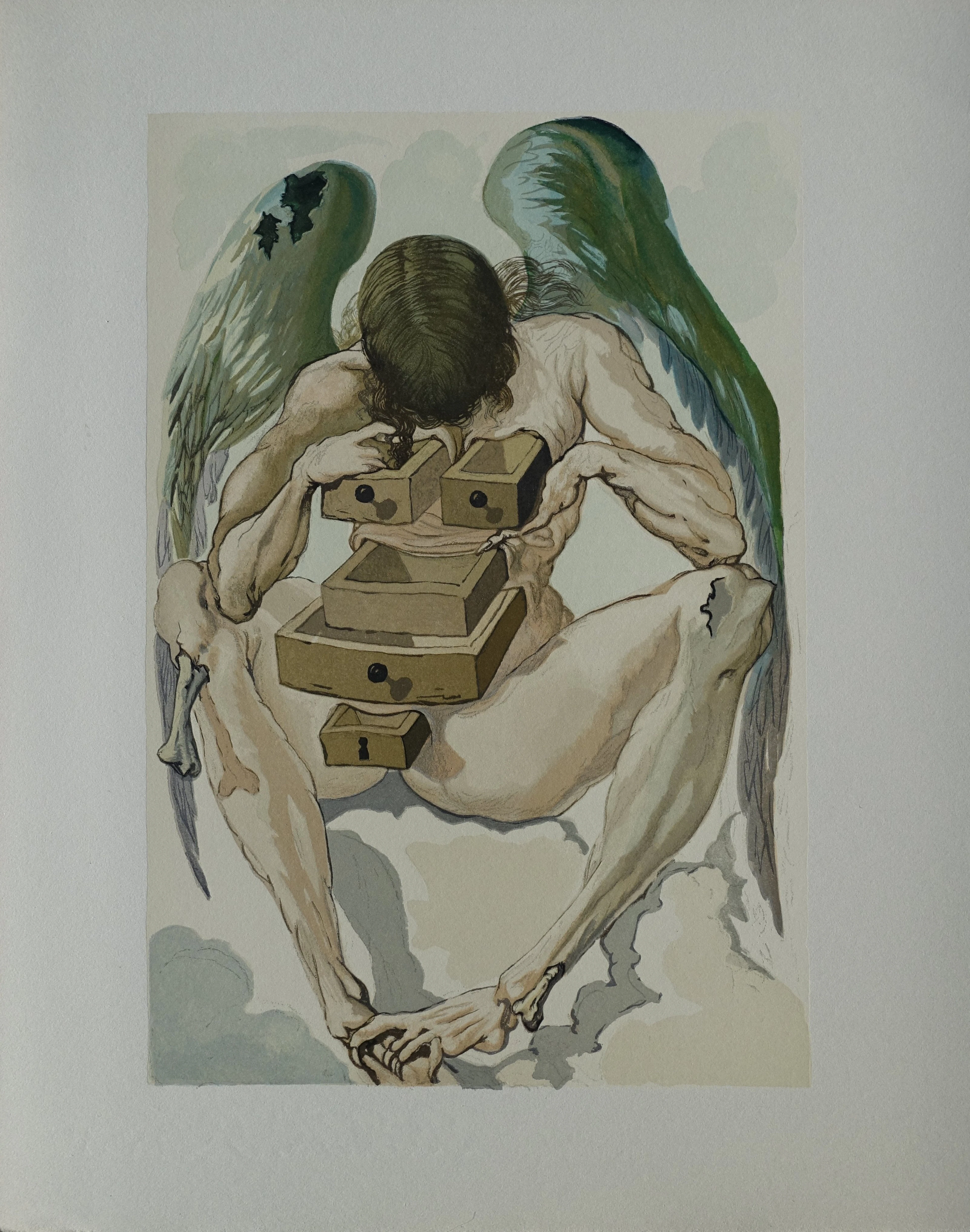 Salvador DALI : L’ange déchu, Bois gravé original