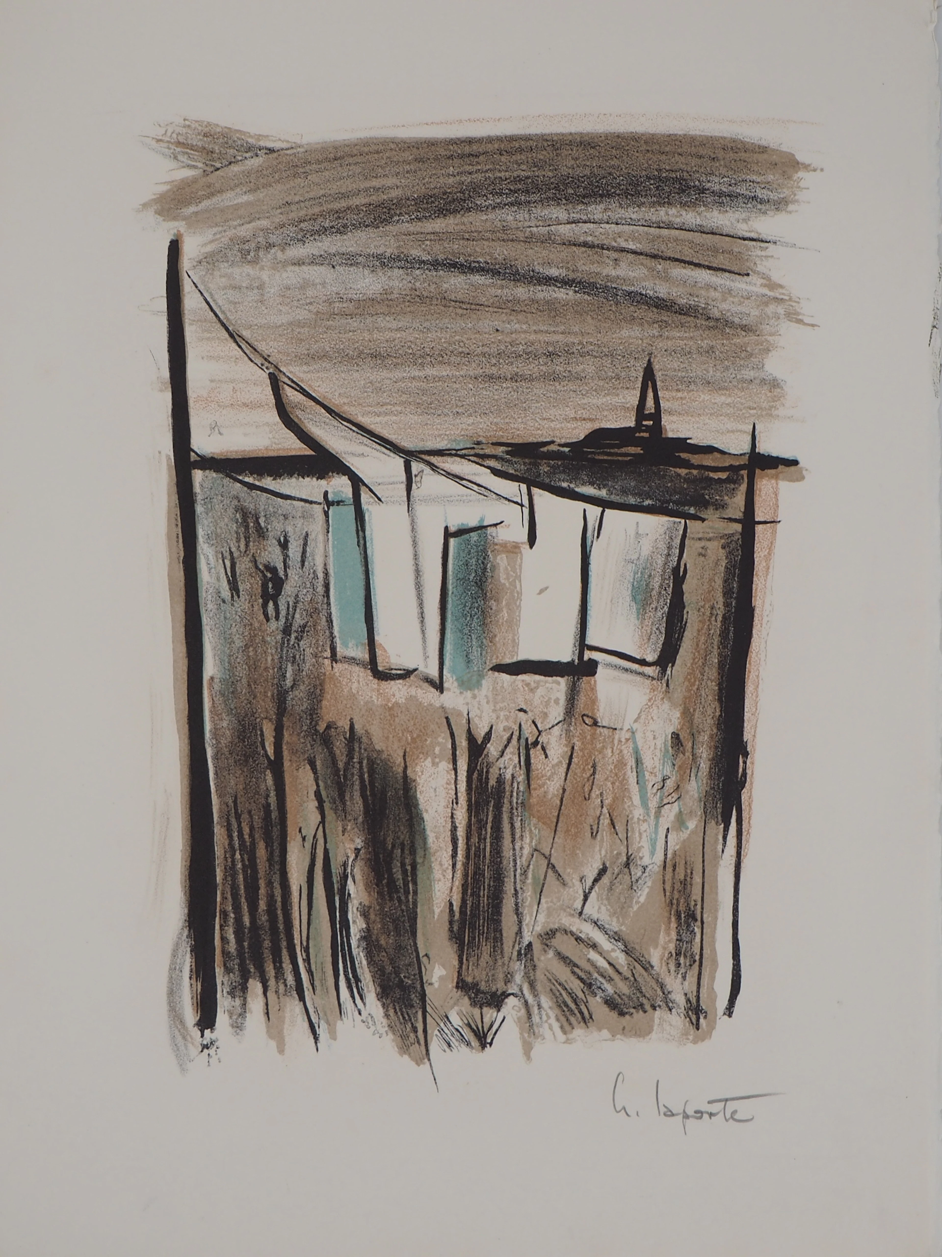 Georges LAPORTE - A l’écart de la ville, 1971 - Lithographie originale signée