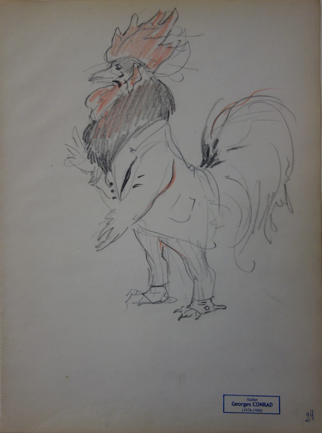 Georges CONRAD : Monsieur le Coq, Dessin original, signé