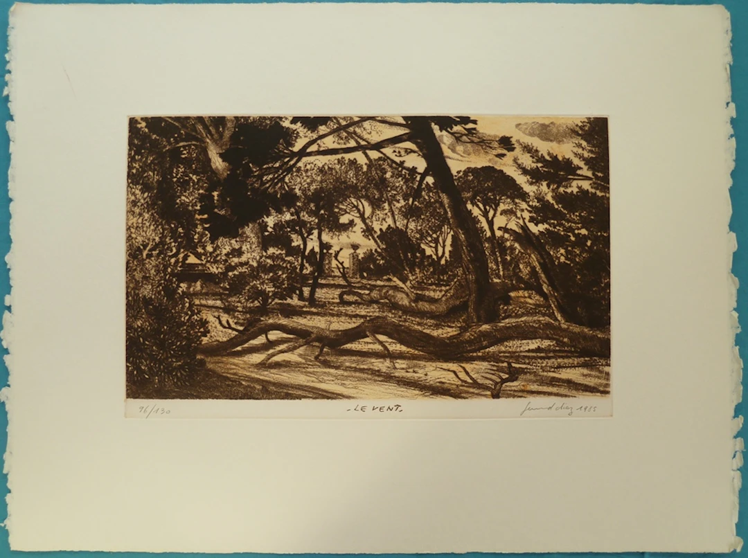 Gerard DIAZ : Le vent - Gravure originale signée