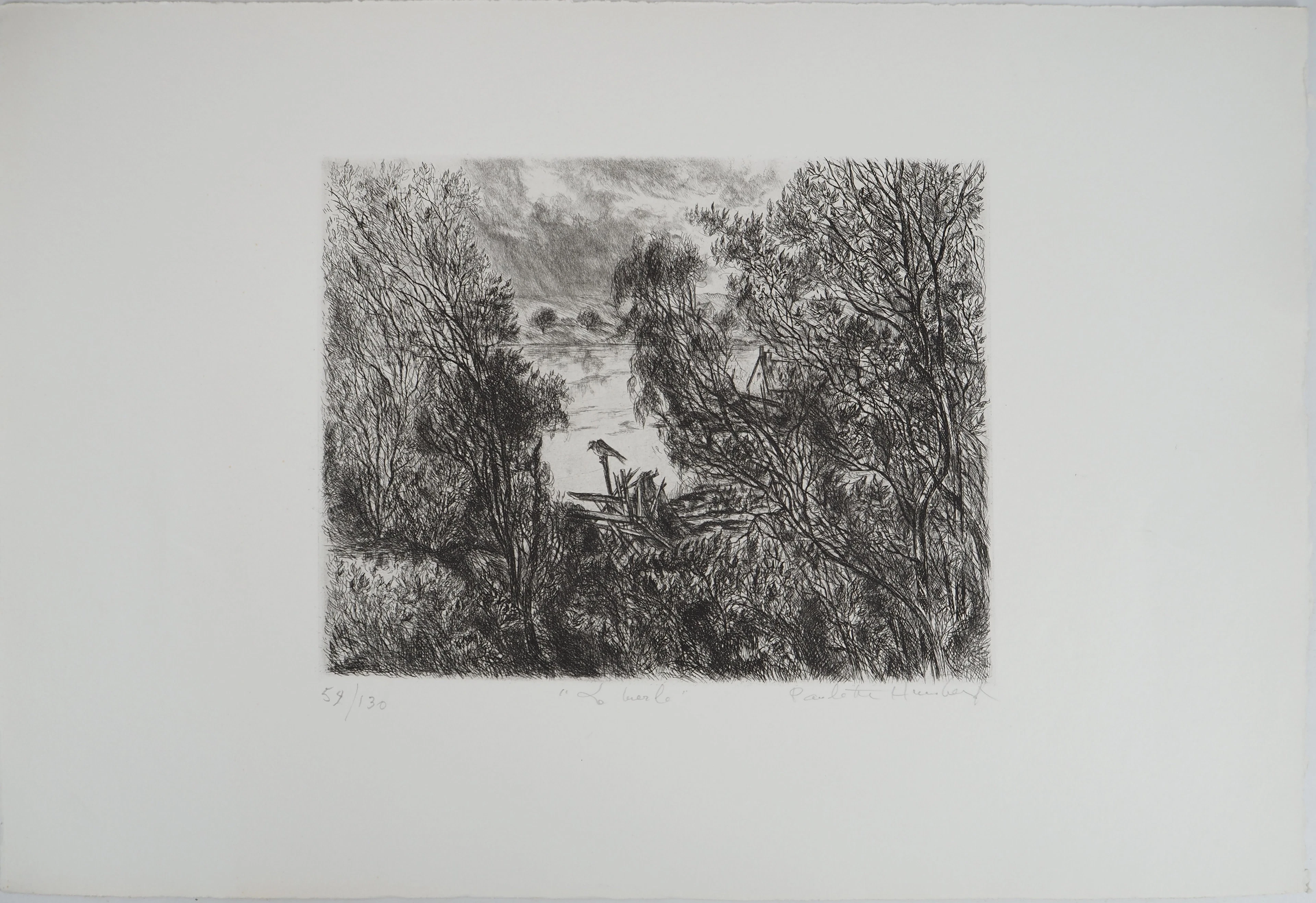 Paulette HUMBERT, Le merle, 1980 - Gravure sur cuivre originale Signée