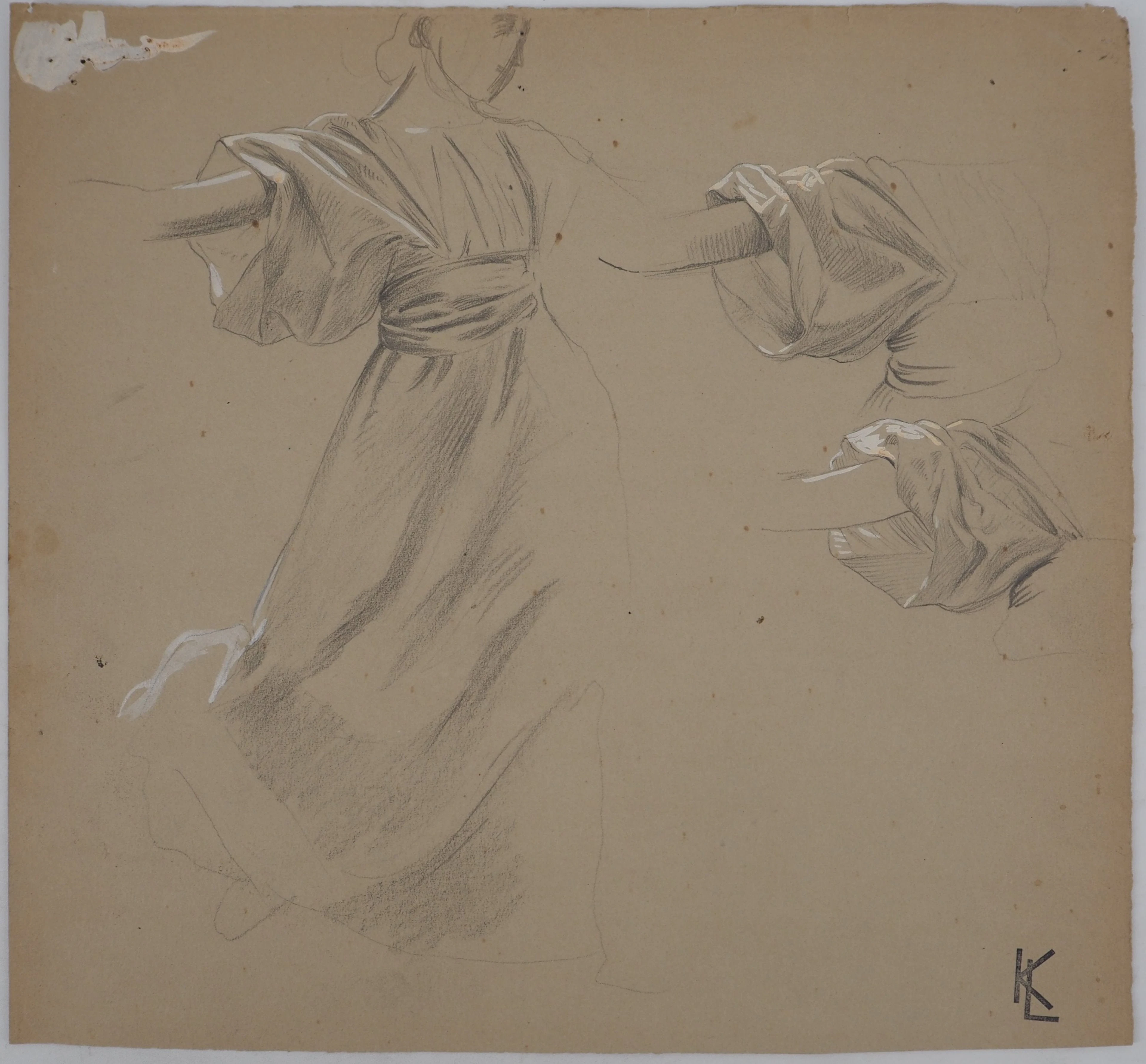 Léopold Franz KOWALSKI: Étude du drapé de robe, dessin original