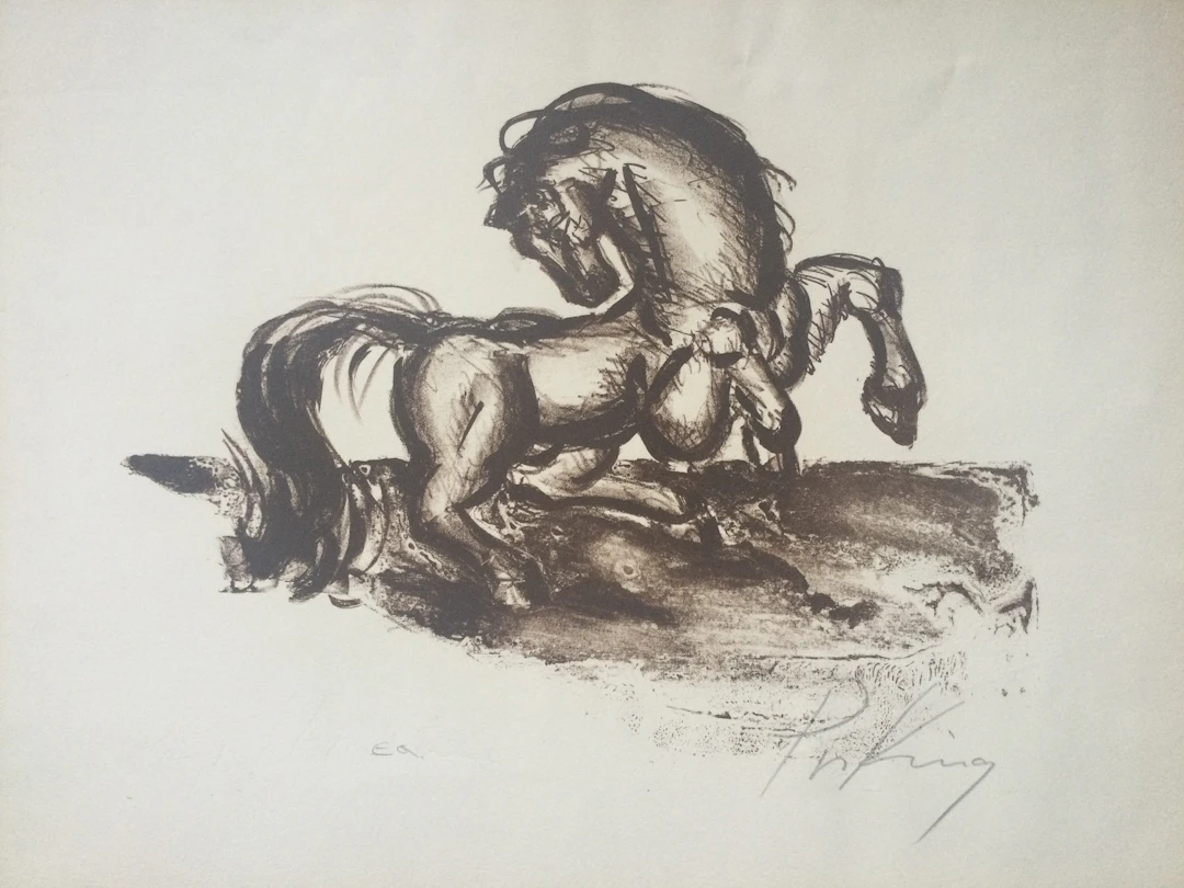 Franz PRIKING - Cheval cabré - Lithographie originale signée