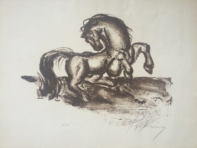 Franz PRIKING - Cheval cabré - Lithographie originale signée