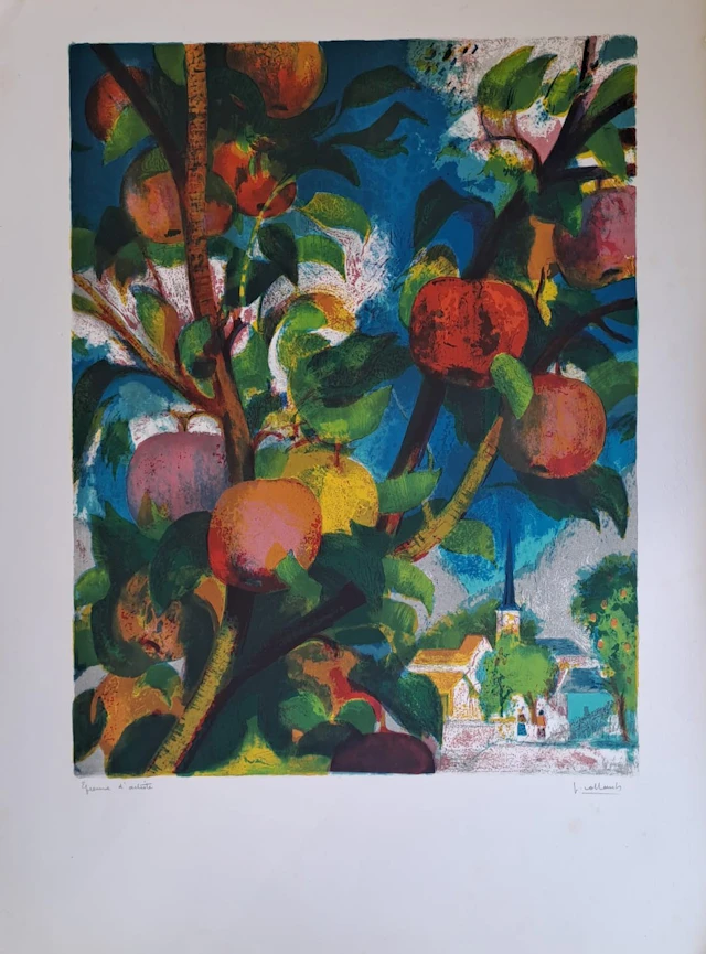 Paul Collomb - Le pommier - Lithographie originale en couleurs, signée