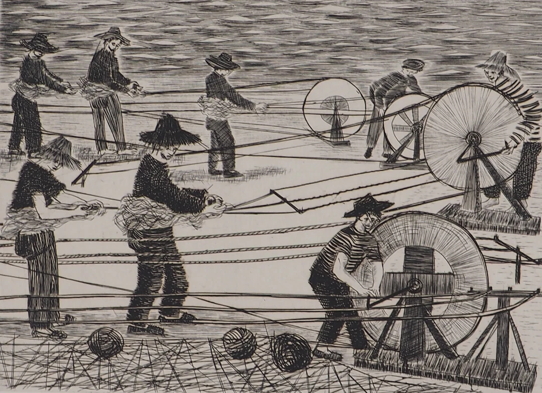 Janine ACREMANT - Chanvre, Les fabricants de corde - Gravure originale signée