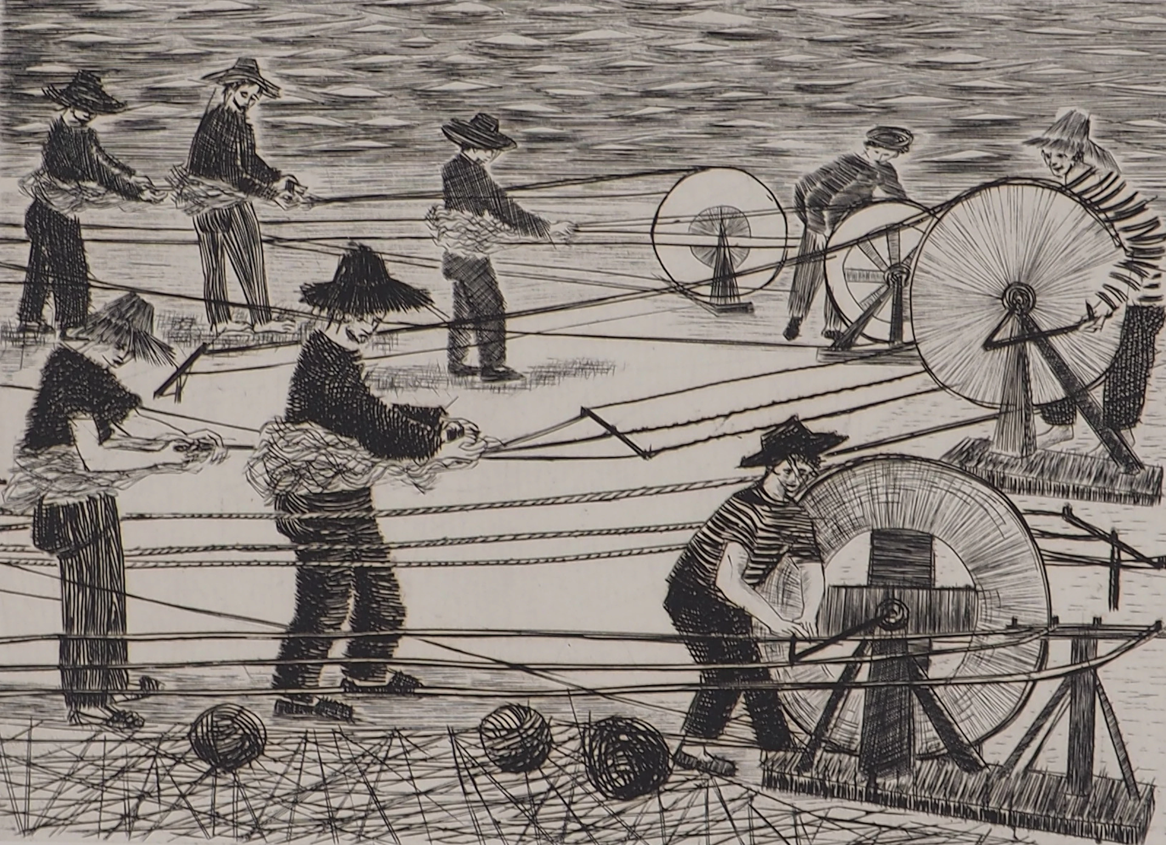 Janine ACREMANT - Chanvre, Les fabricants de corde - Gravure originale signée