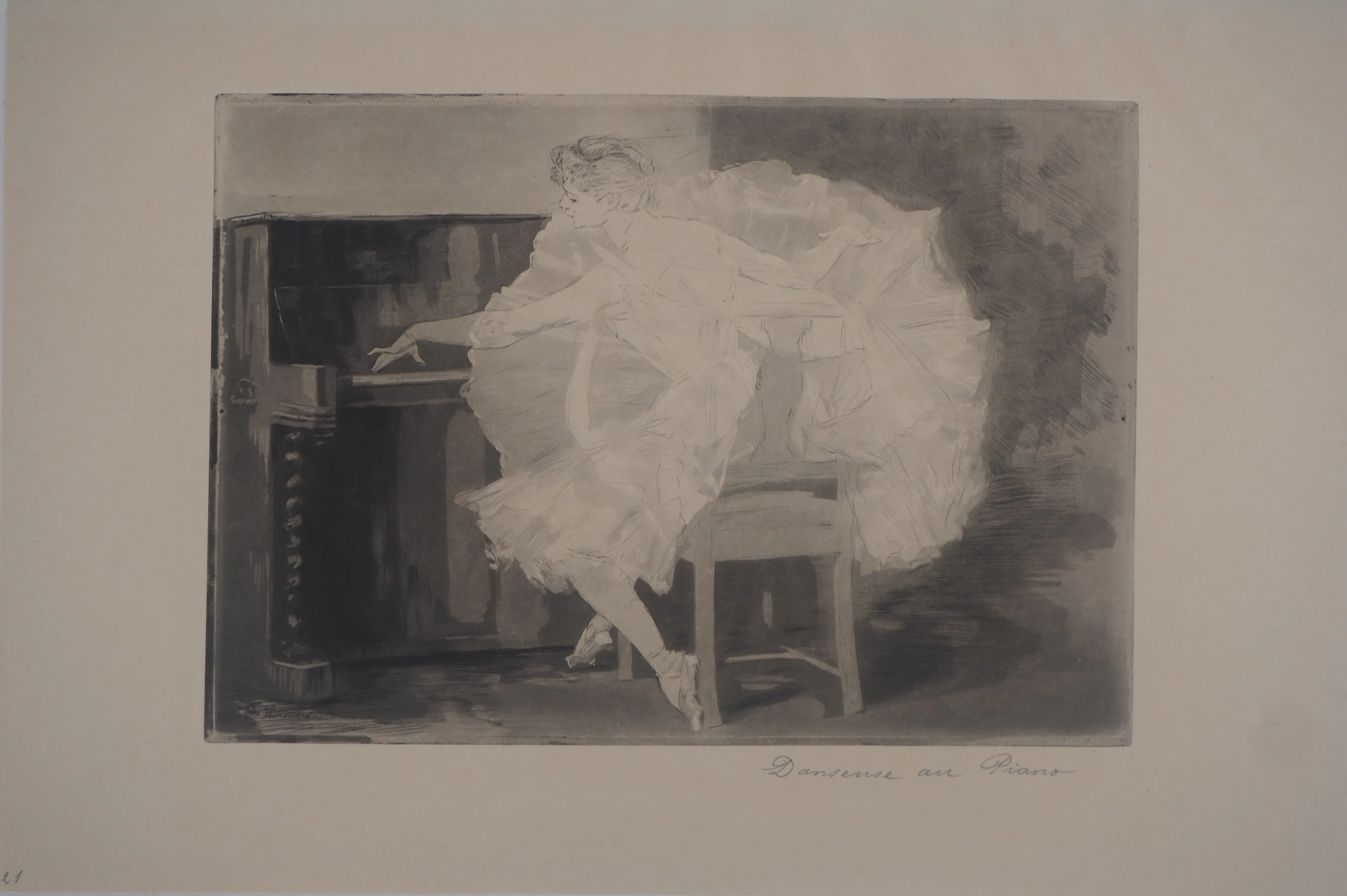 Paul Renouard - Danseuse au piano, 1893 - Gravure originale signée