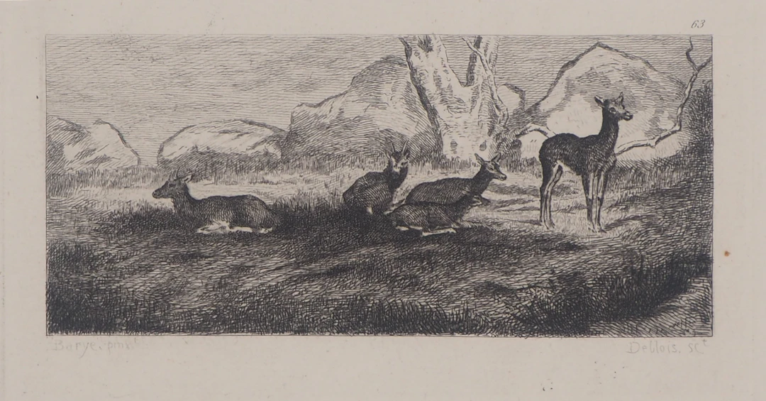 Georges MICHEL (d’après) -Biches et daims,1873 - Gravure, signée