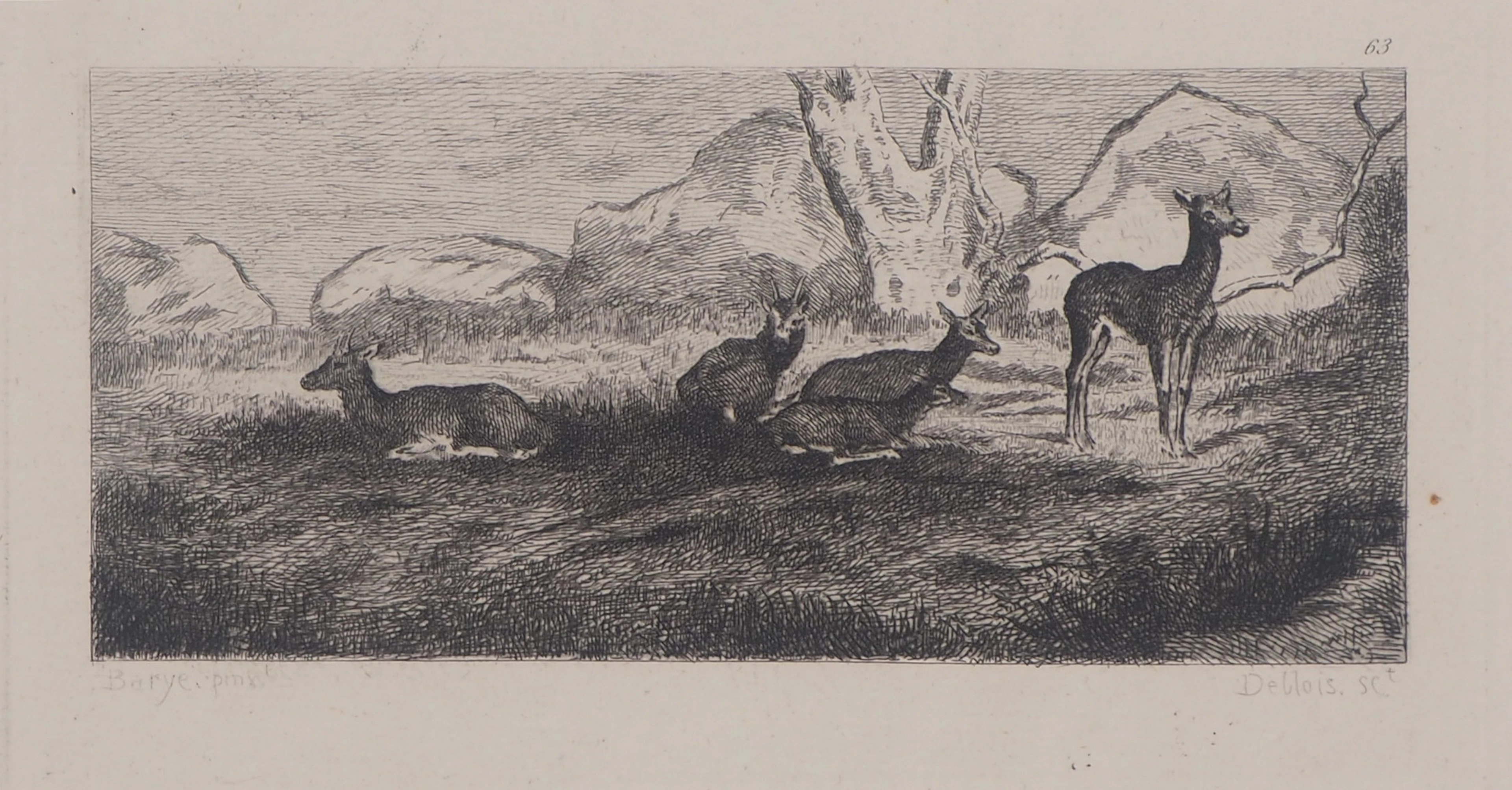 Georges MICHEL (d’après) -Biches et daims,1873 - Gravure, signée