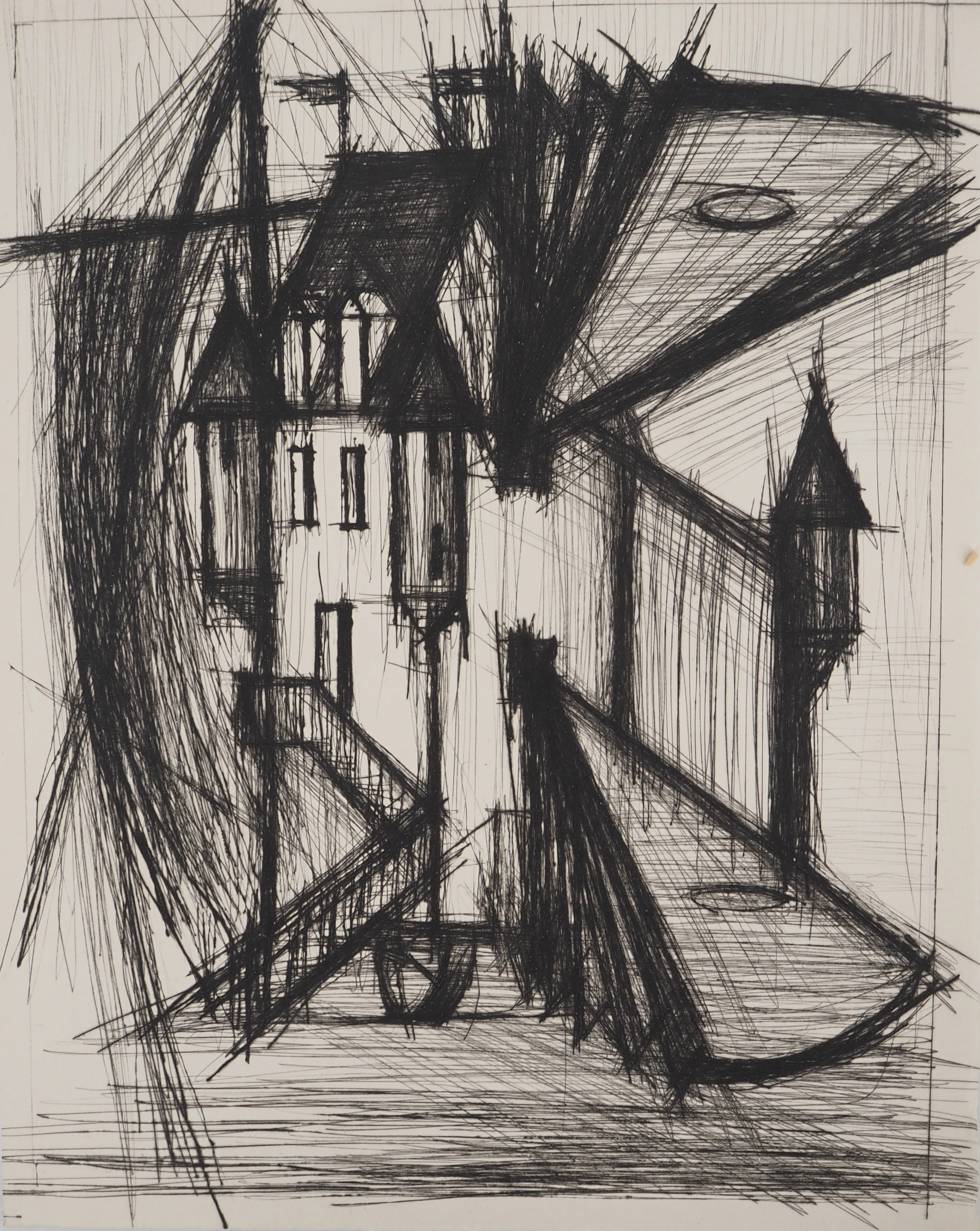 Bernard BUFFET : Le chateau de Cyrano de Bergerac, Gravure originale