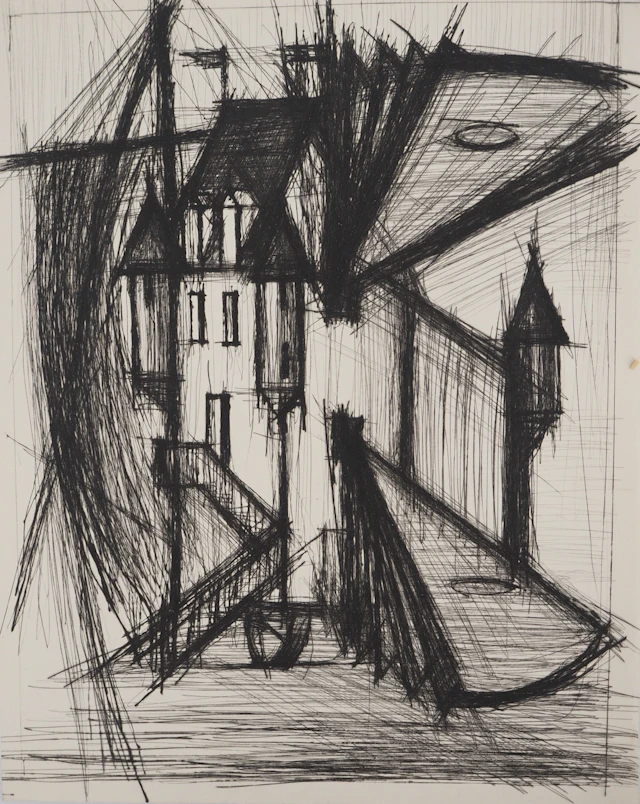 Bernard BUFFET : Le chateau de Cyrano de Bergerac, Gravure originale