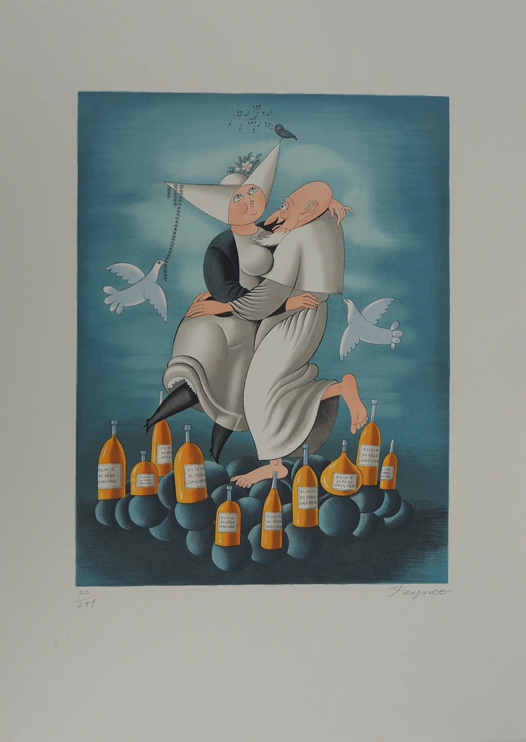 Raymond PEYNET : Le prêtre et la religieuse, Lithographie originale signée