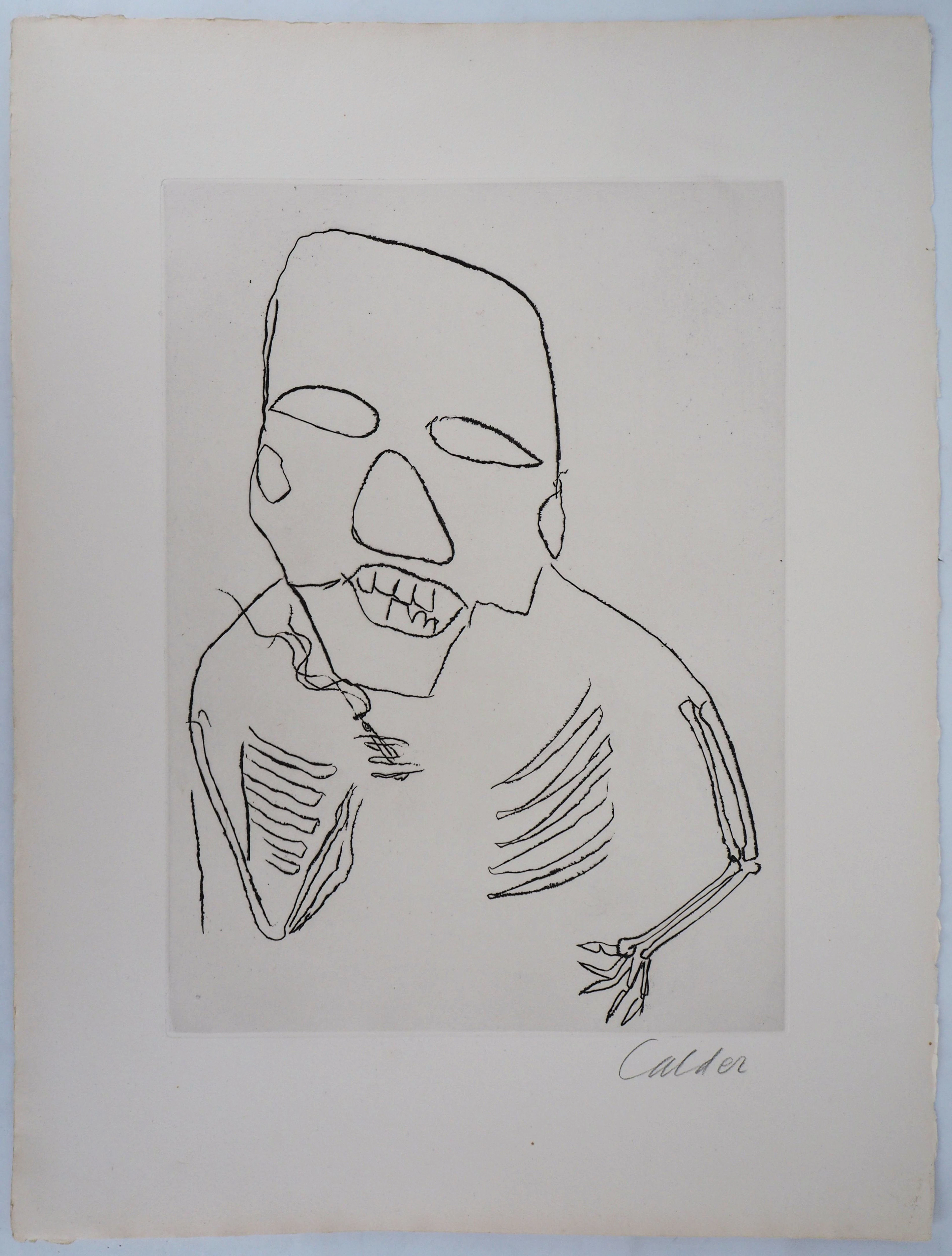 Alexandre CALDER : Santa Claus, Homme à la cigarette, Gravure originale signée