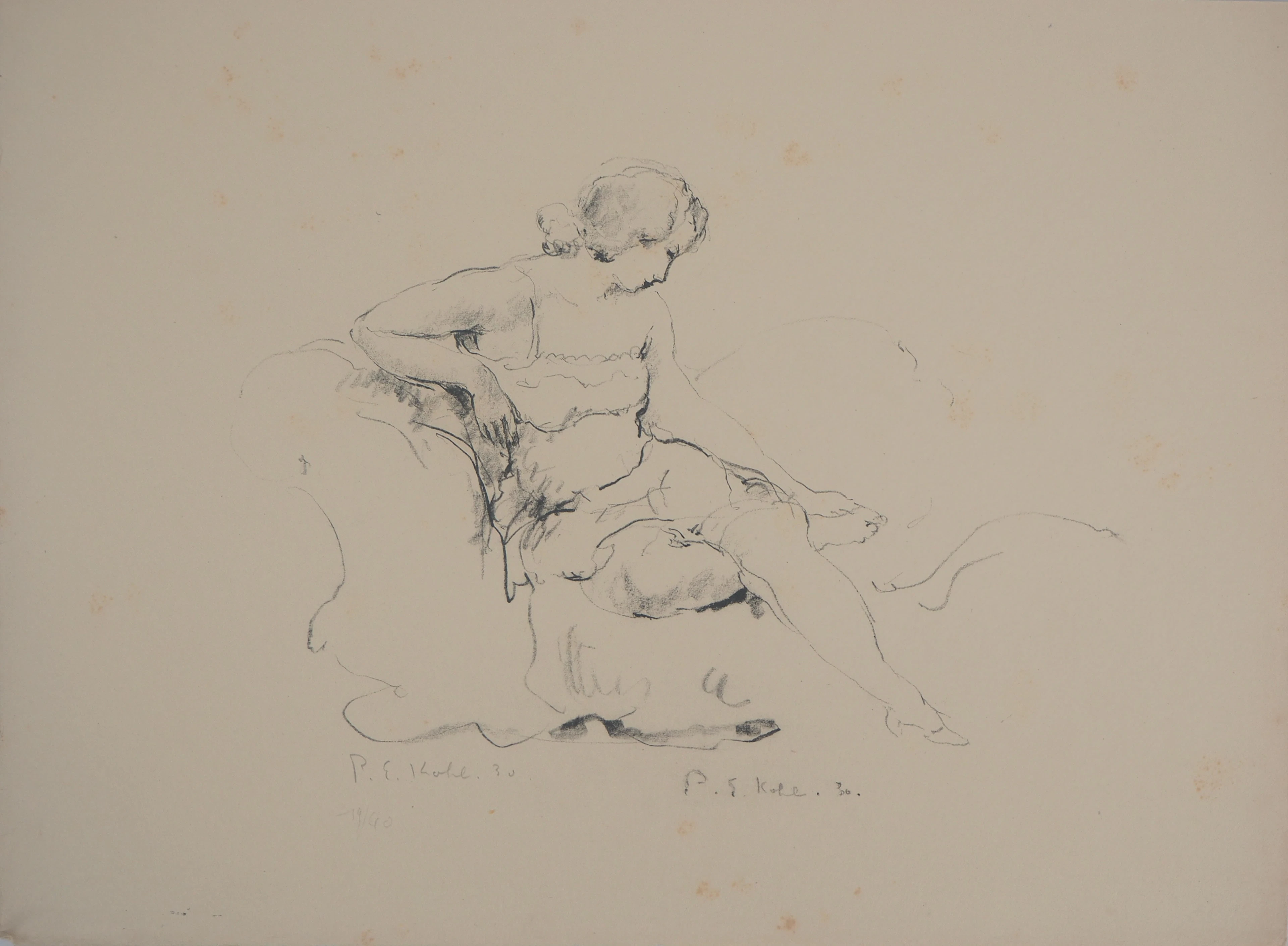 Pierre-Ernest KOHL - Femme sur un divan - Lithographie originale signée