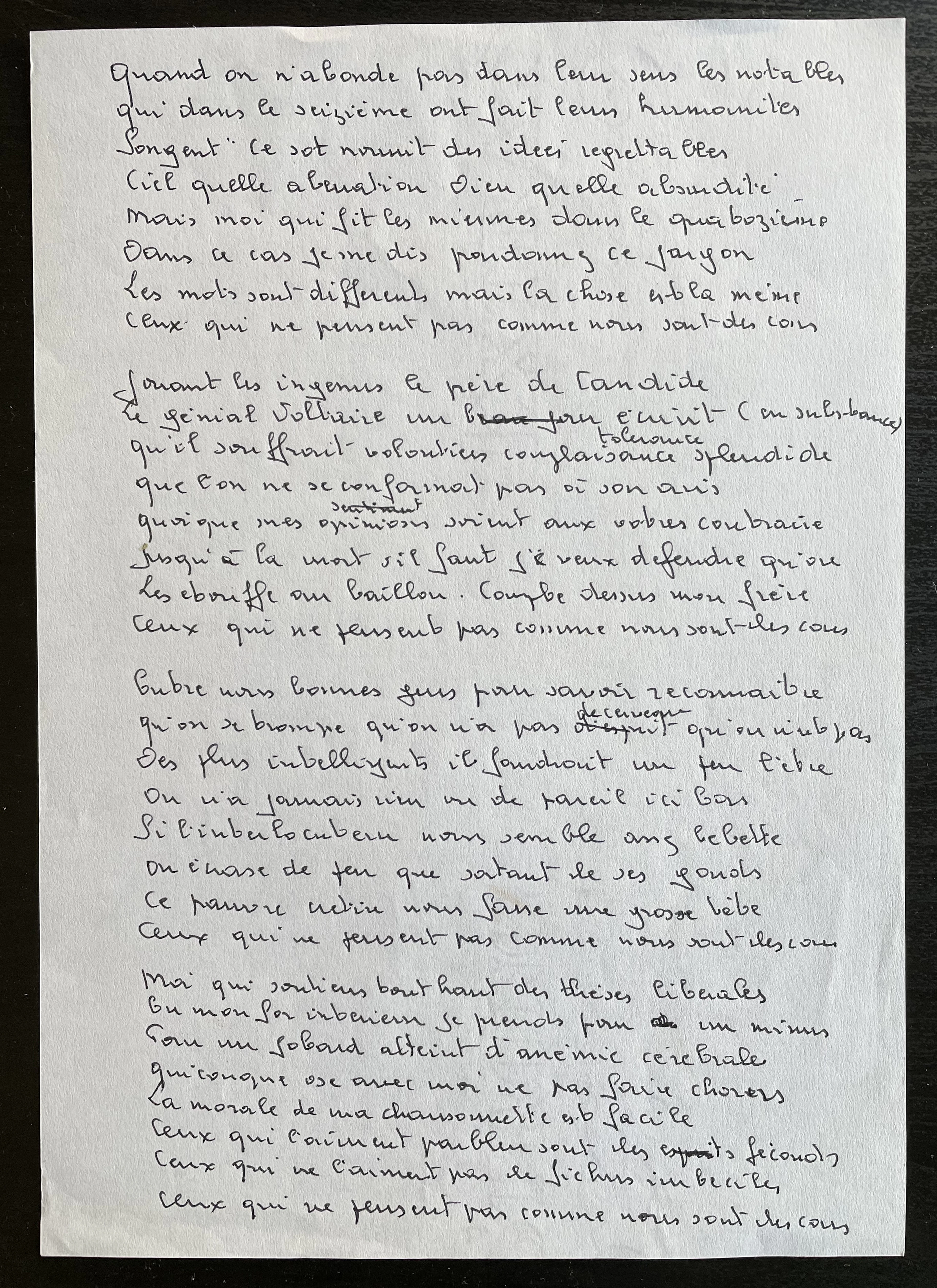 Georges BRASSENS - Chanson autographe manuscrite
