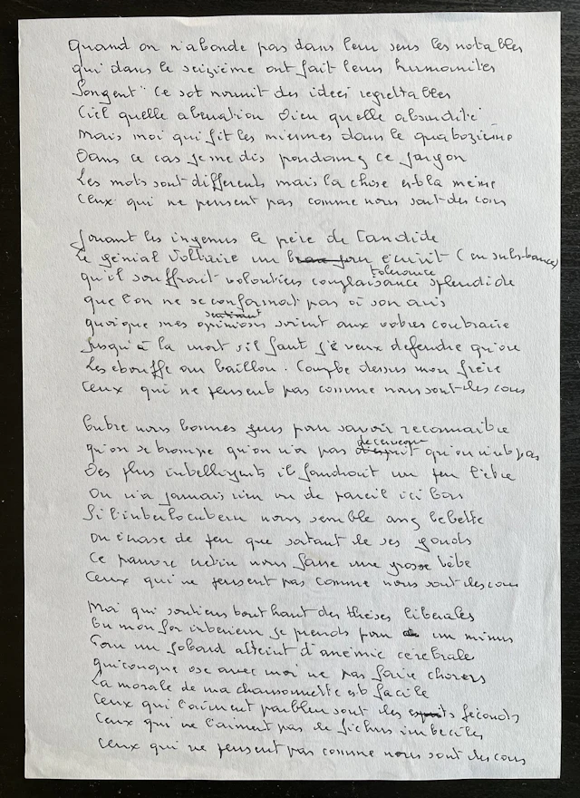 Georges BRASSENS - Chanson autographe manuscrite