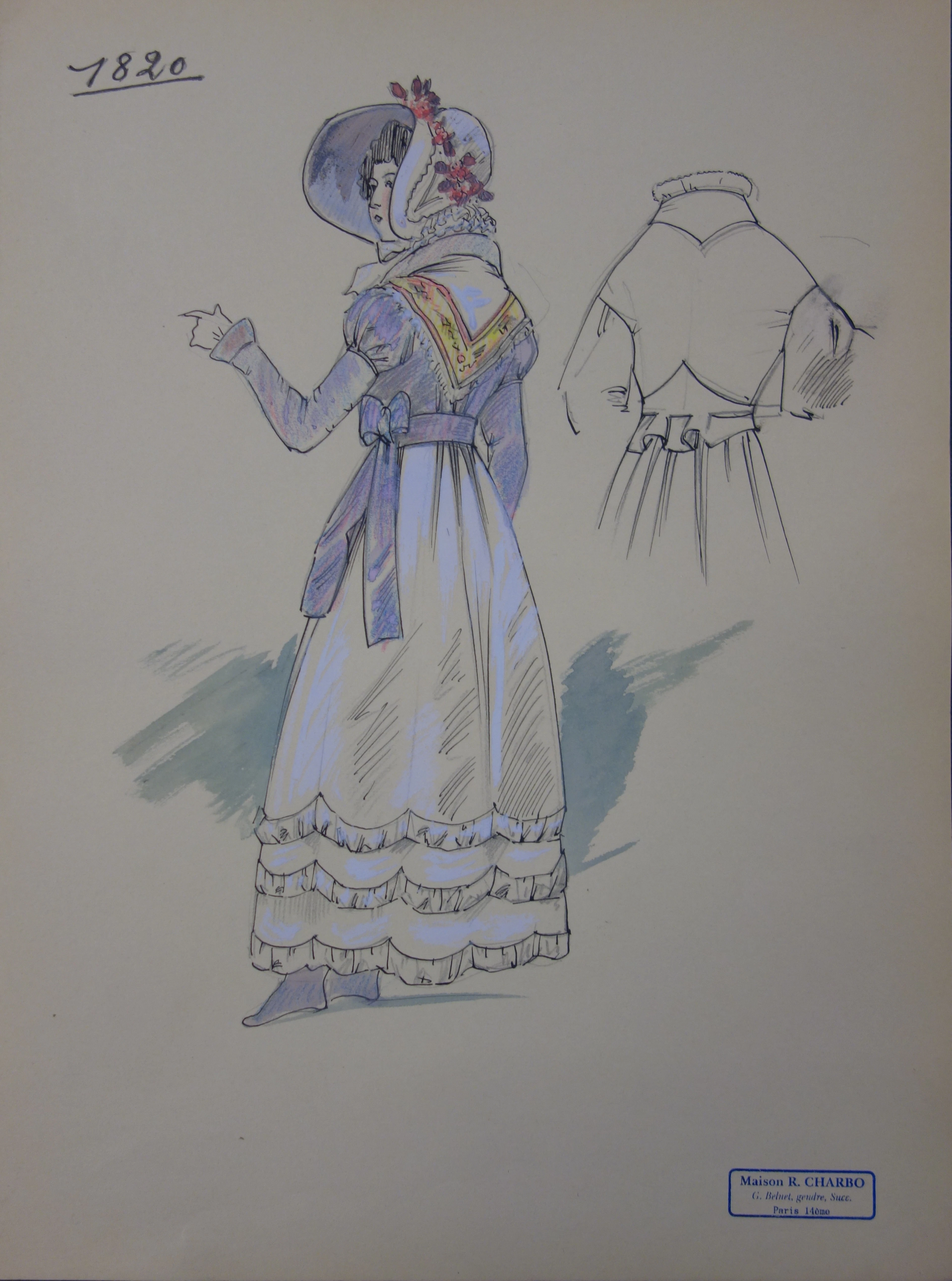 R. CHARBO - Costume à la Louis XVIII, Dessin original signé