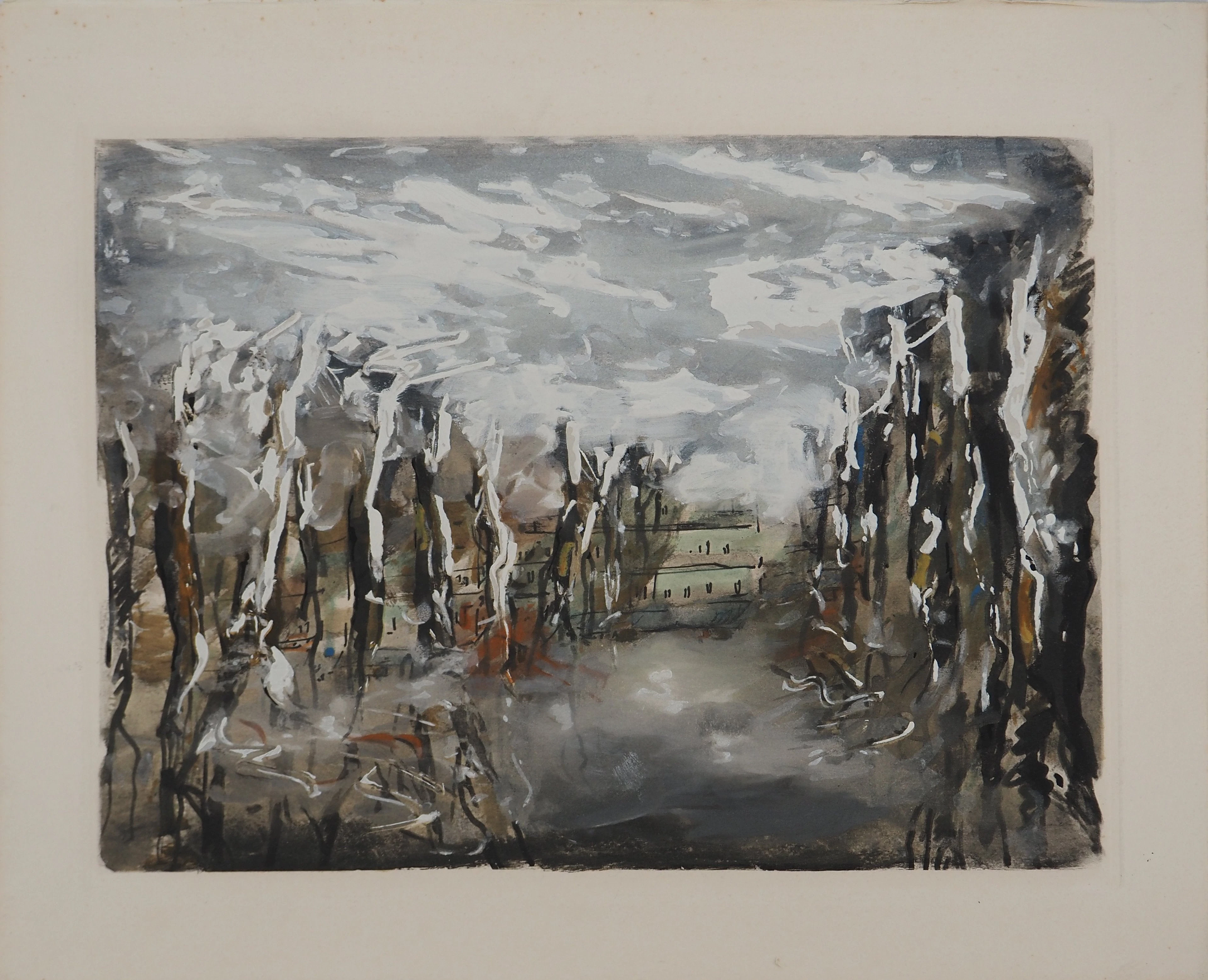 Maurice DE VLAMINCK : Rive gauche, Le Luxembourg sous la neige, Gravure