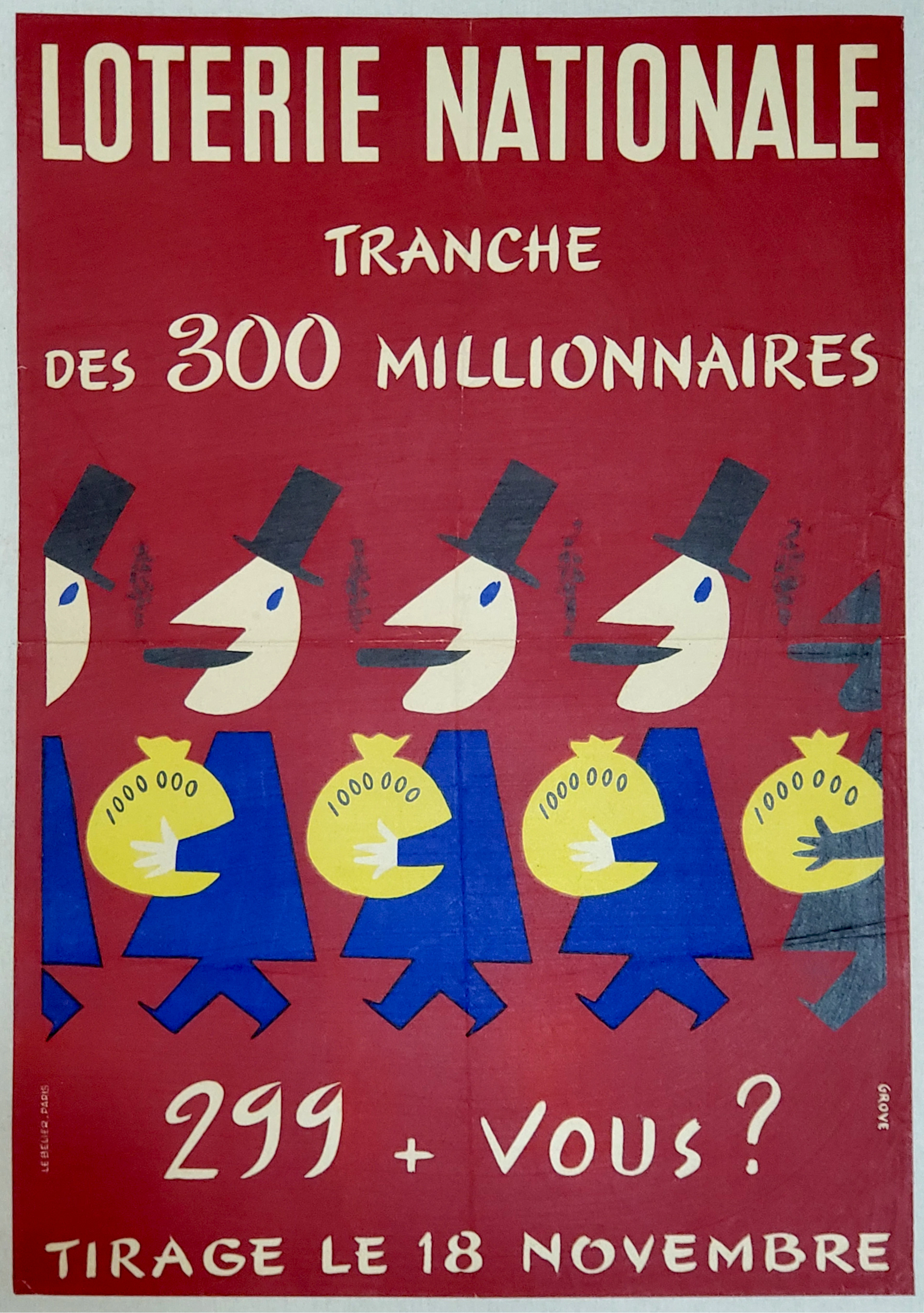 Grove, Loterie Nationale, affiche originale, vers 1950