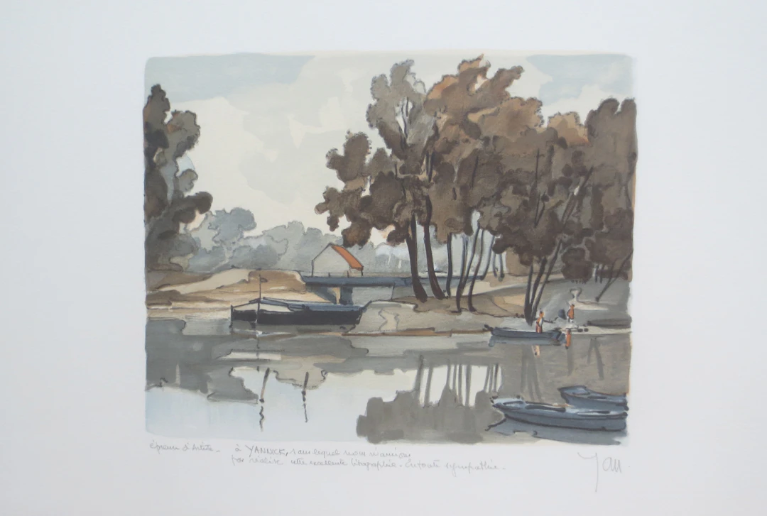 Robert YAN - Etang en Sologne - Lithographie signée et dédicacée