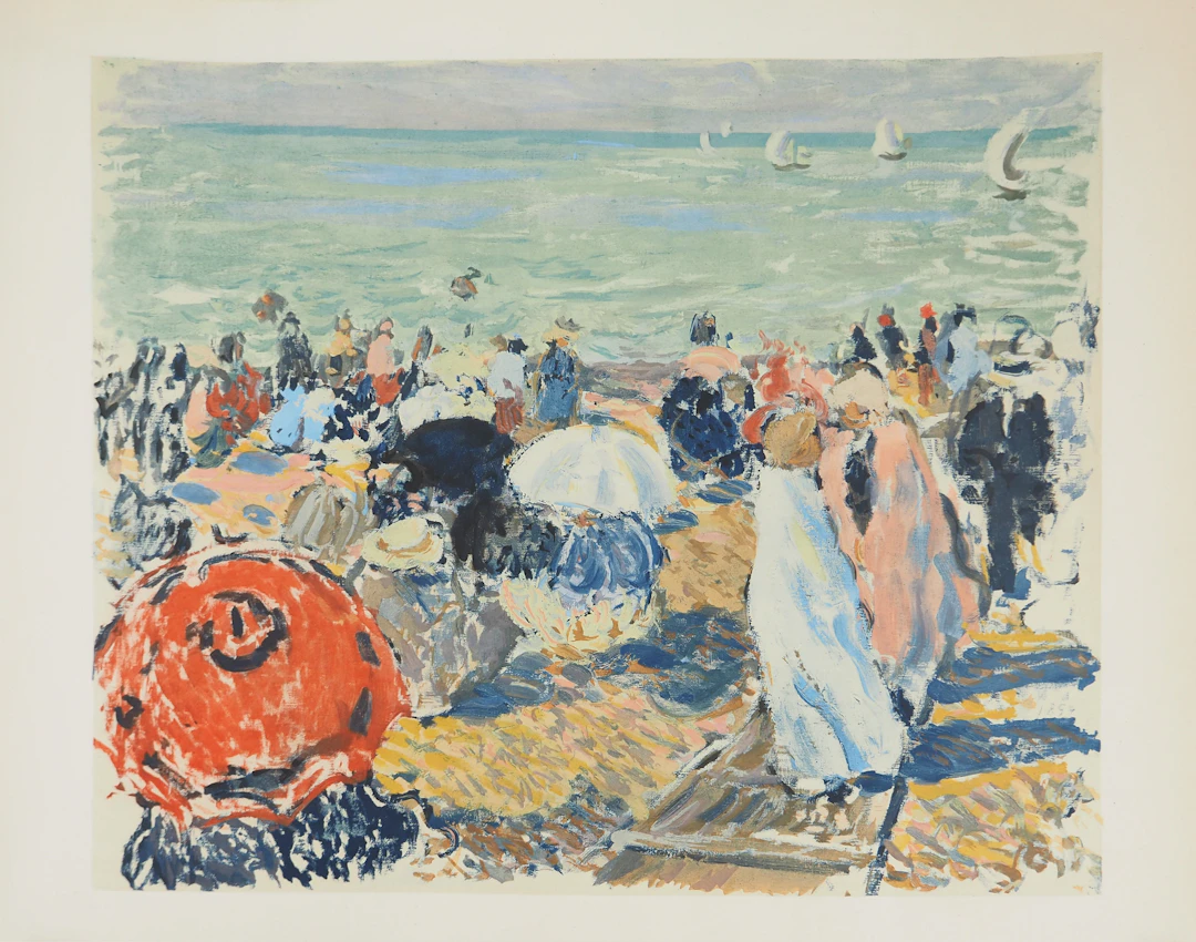 Albert ANDRE : La plage, Lithographie et pochoir