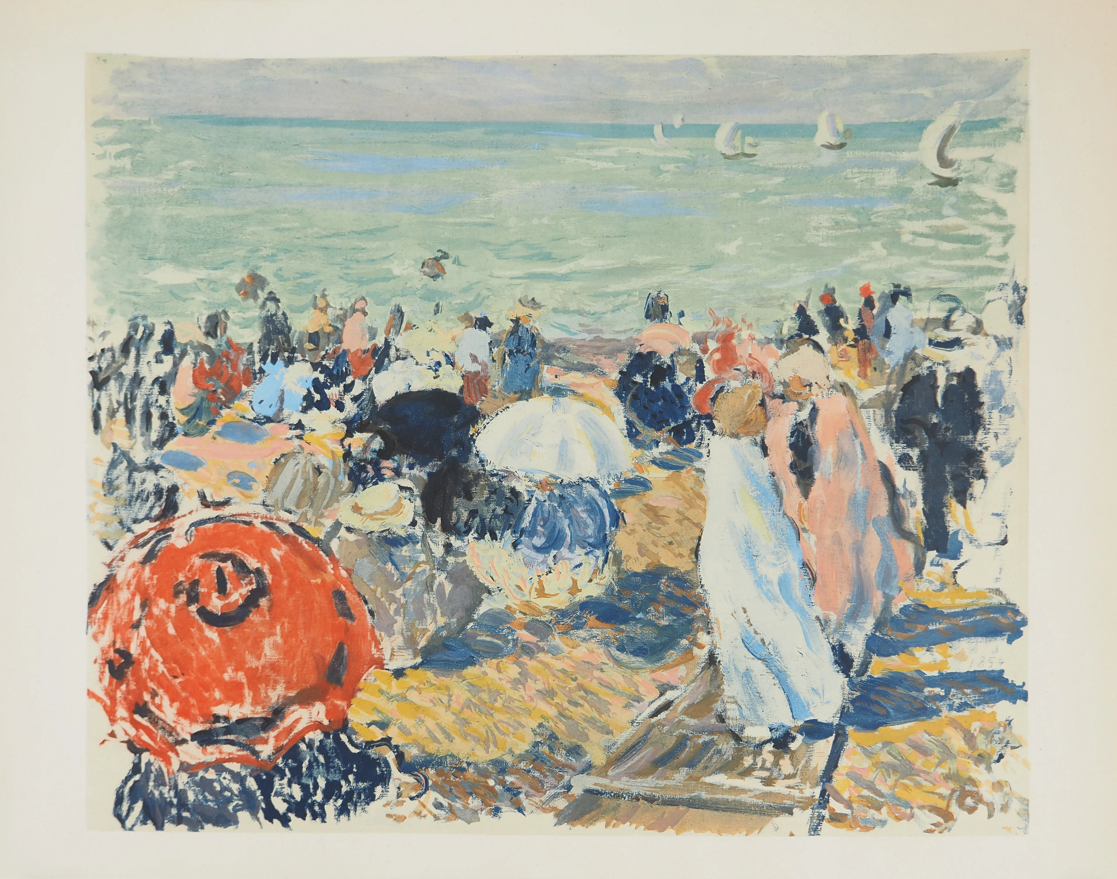Albert ANDRE : La plage, Lithographie et pochoir
