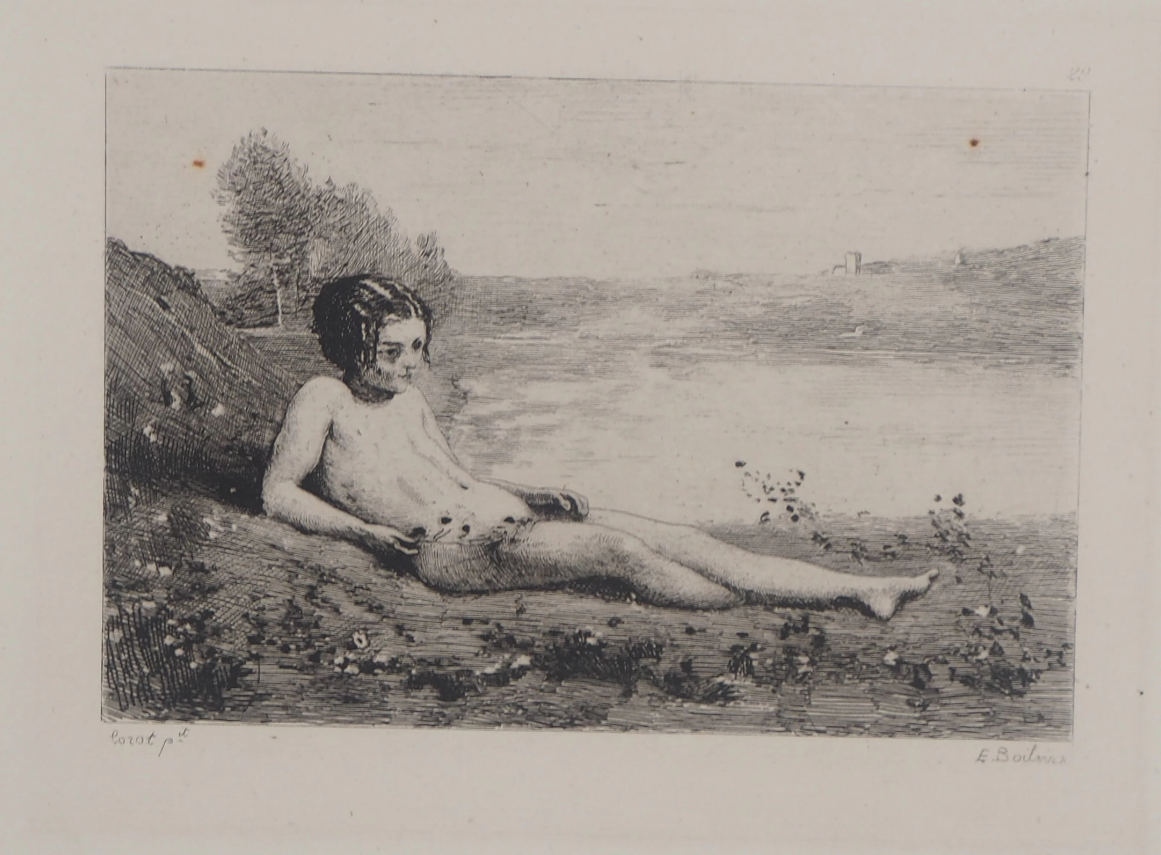 Jean-Baptiste Camille COROT - Le Sommeil de Diane, 1873 - Gravure signée